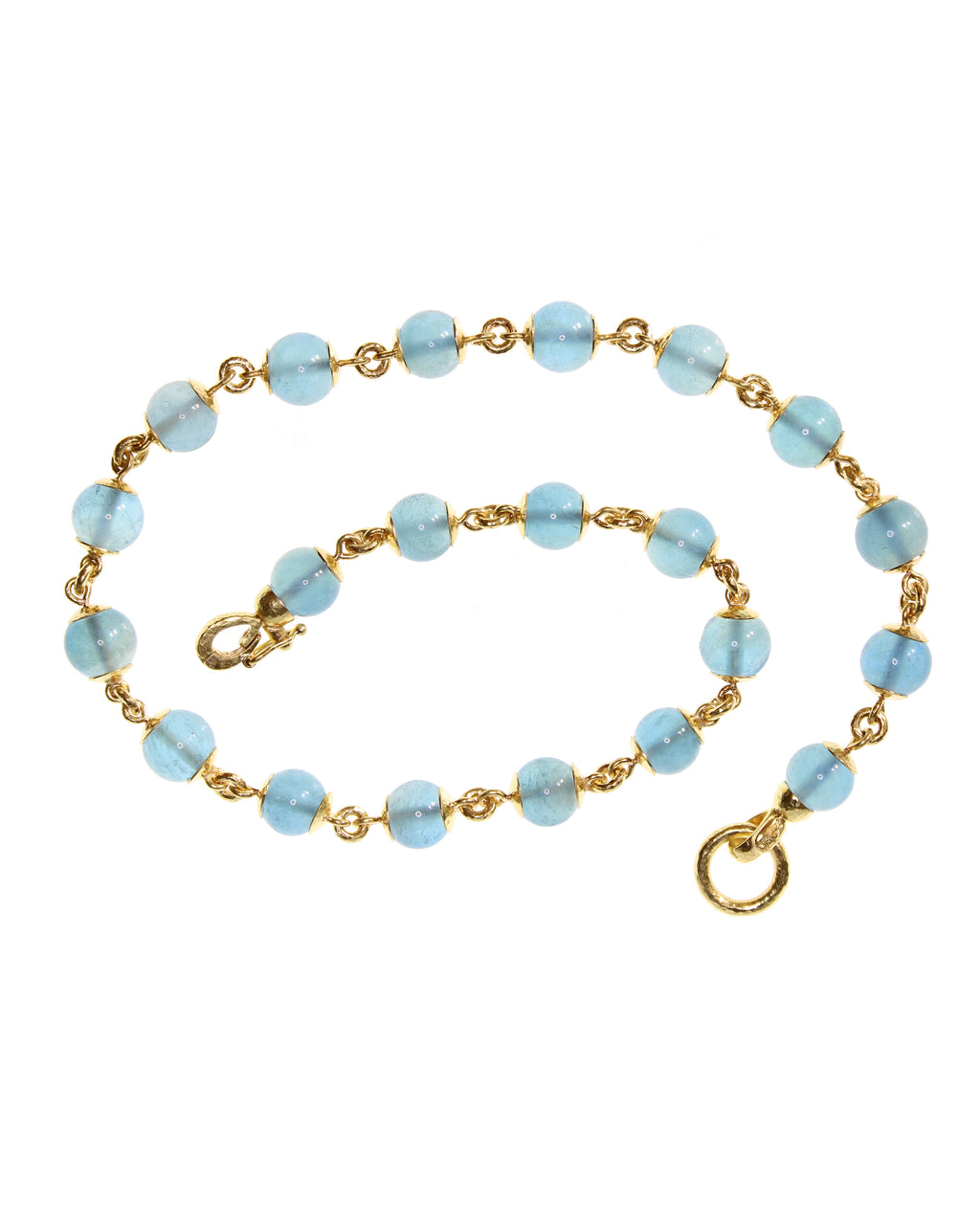 Aquamarine Bead and Gold Link Necklace - 17"