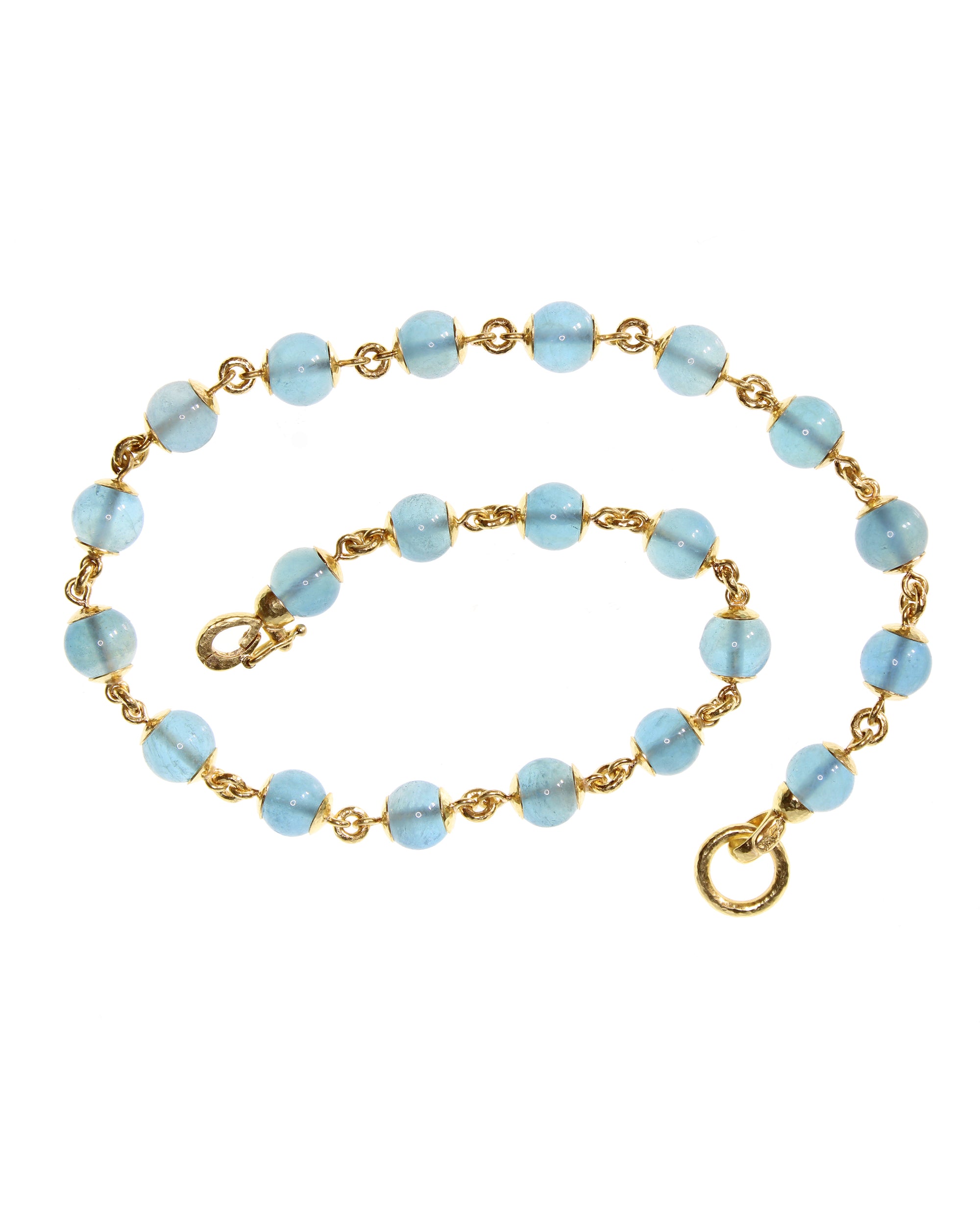 Aquamarine Bead and Gold Link Necklace - 17"