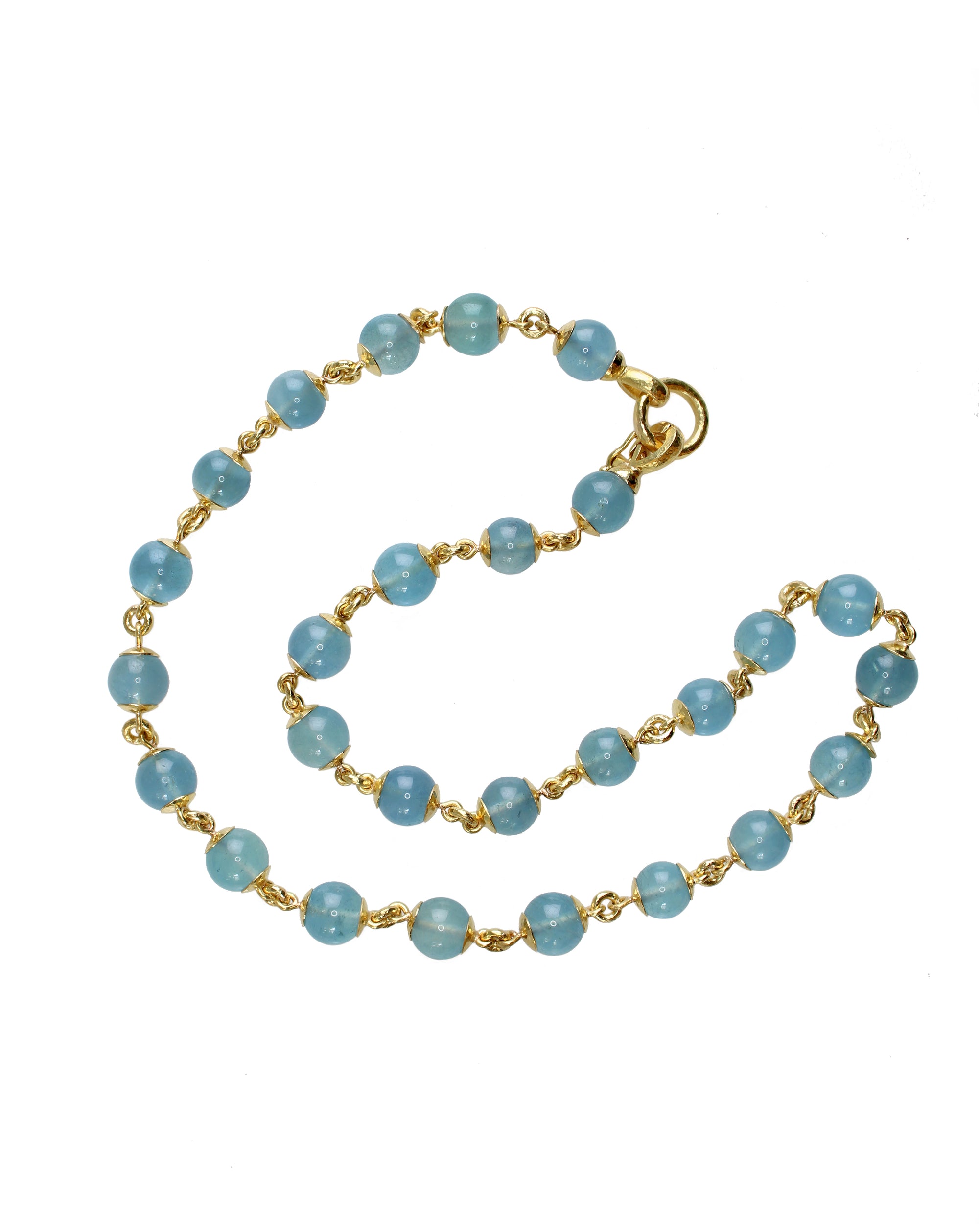 Aquamarine and Gold Link Necklace - 21"