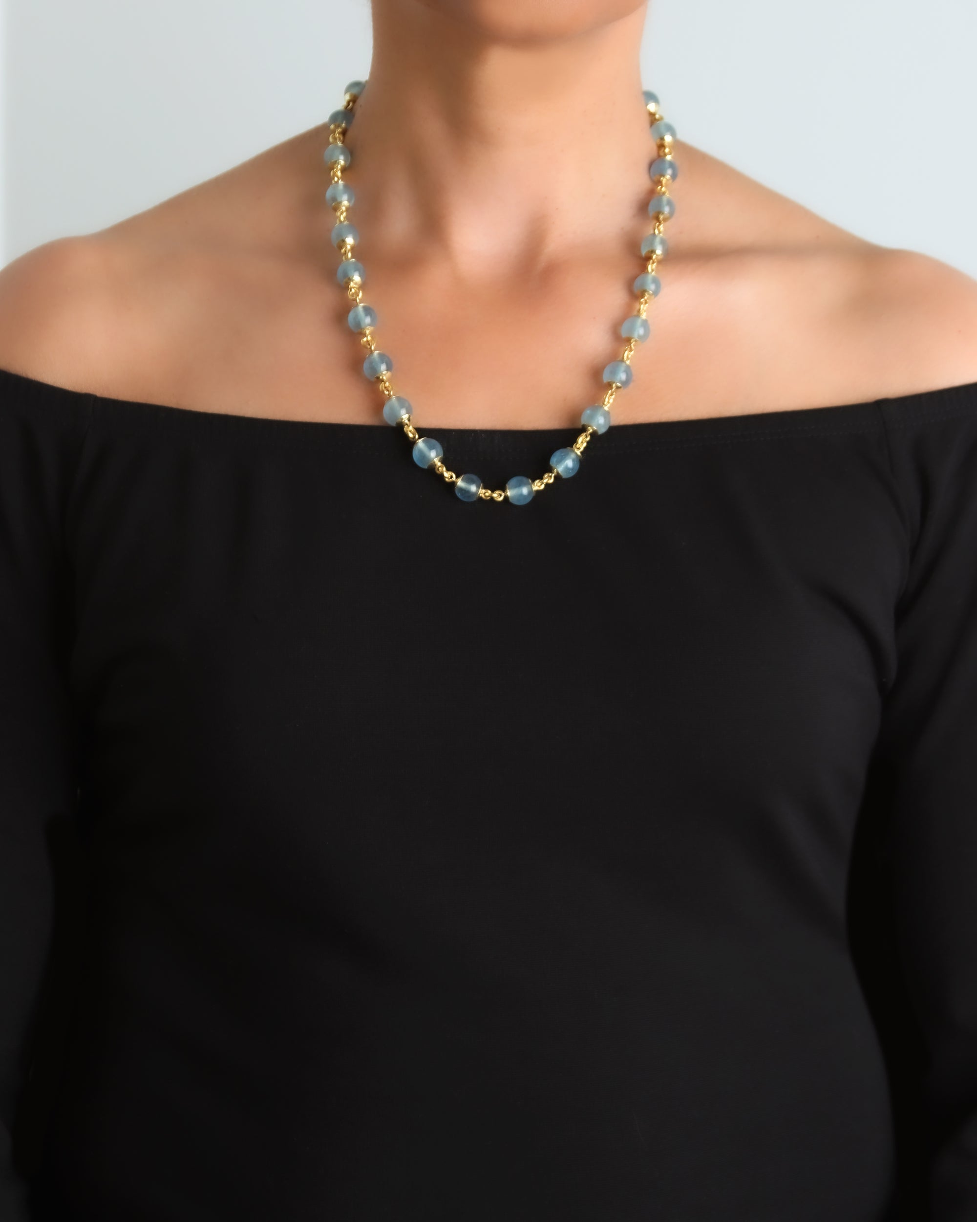 Aquamarine and Gold Link Necklace - 21"
