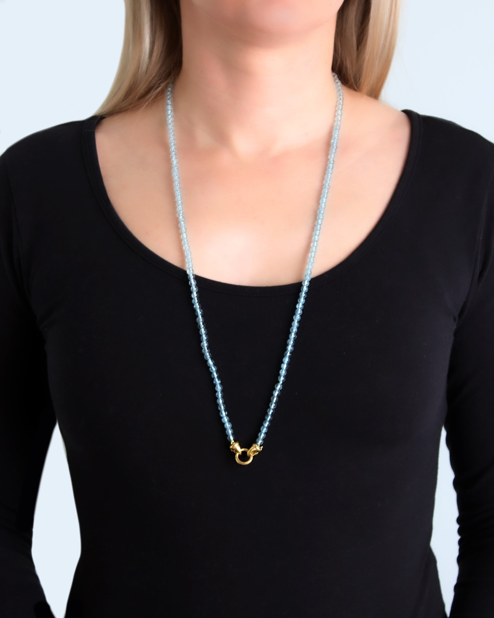 Aquamarine beads with 'Serena' Clasp - 31"