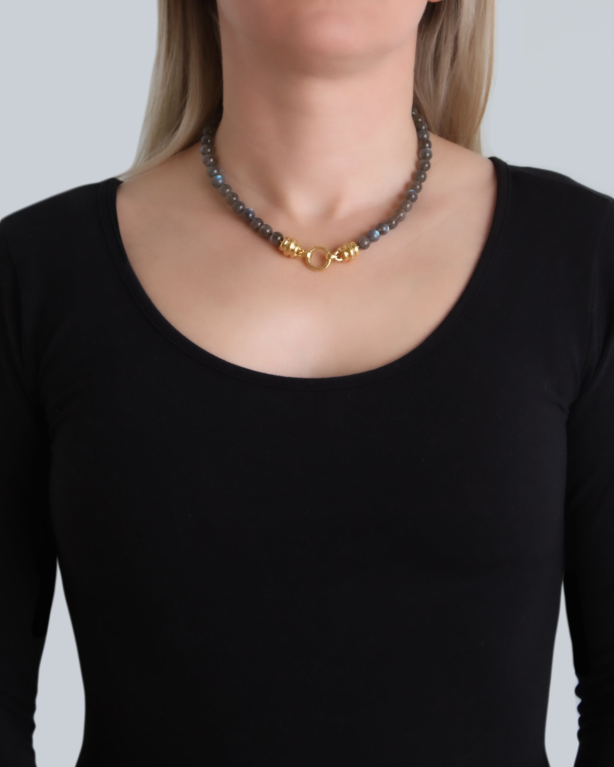 Labradorite Bead Necklace with 'Martin' Clasp - 17"