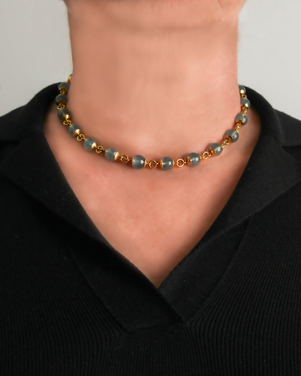 Aquamarine and Gold Link Necklace - 17"