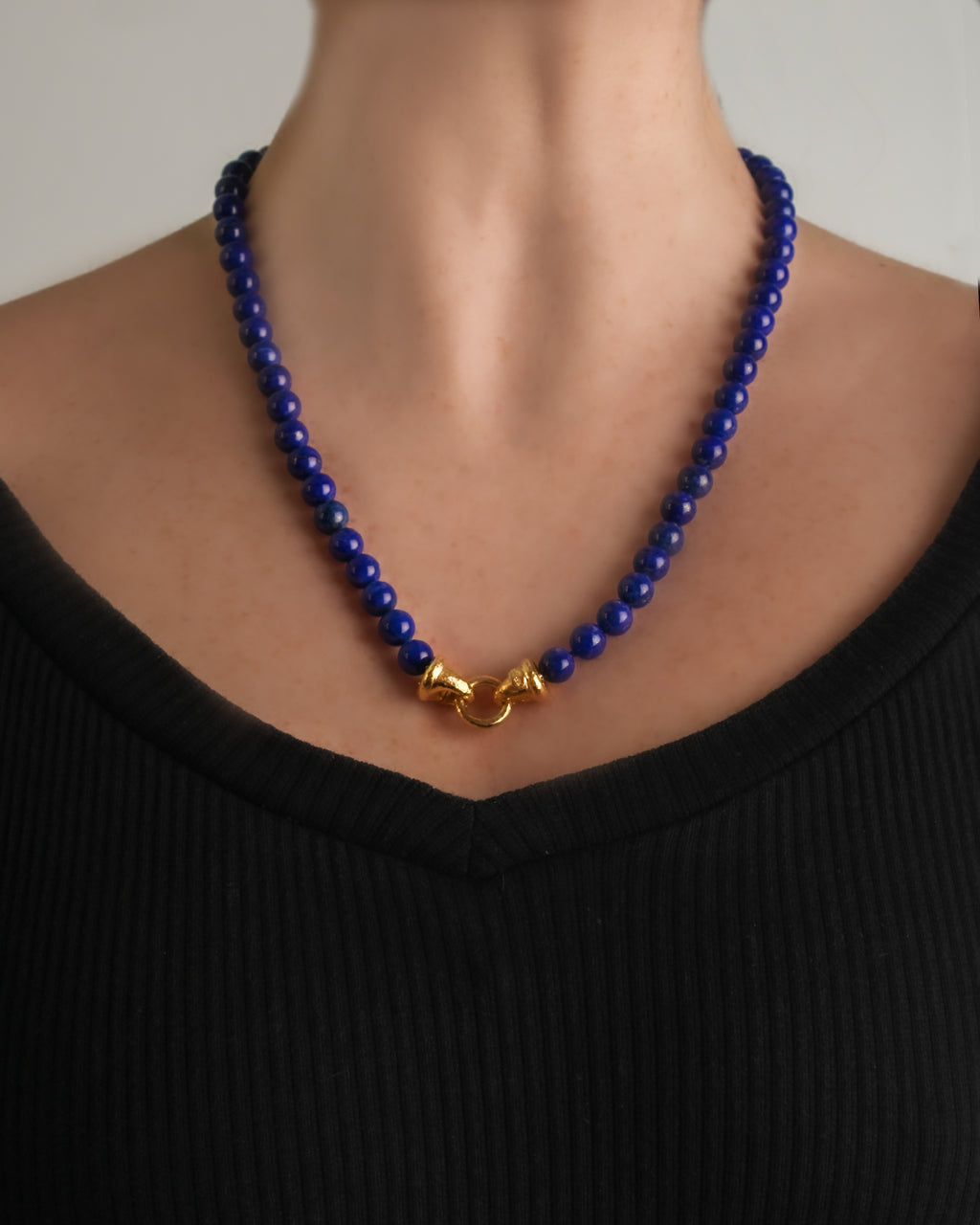 Lapis Bead Necklace with 'Serena Clasp' - 21"