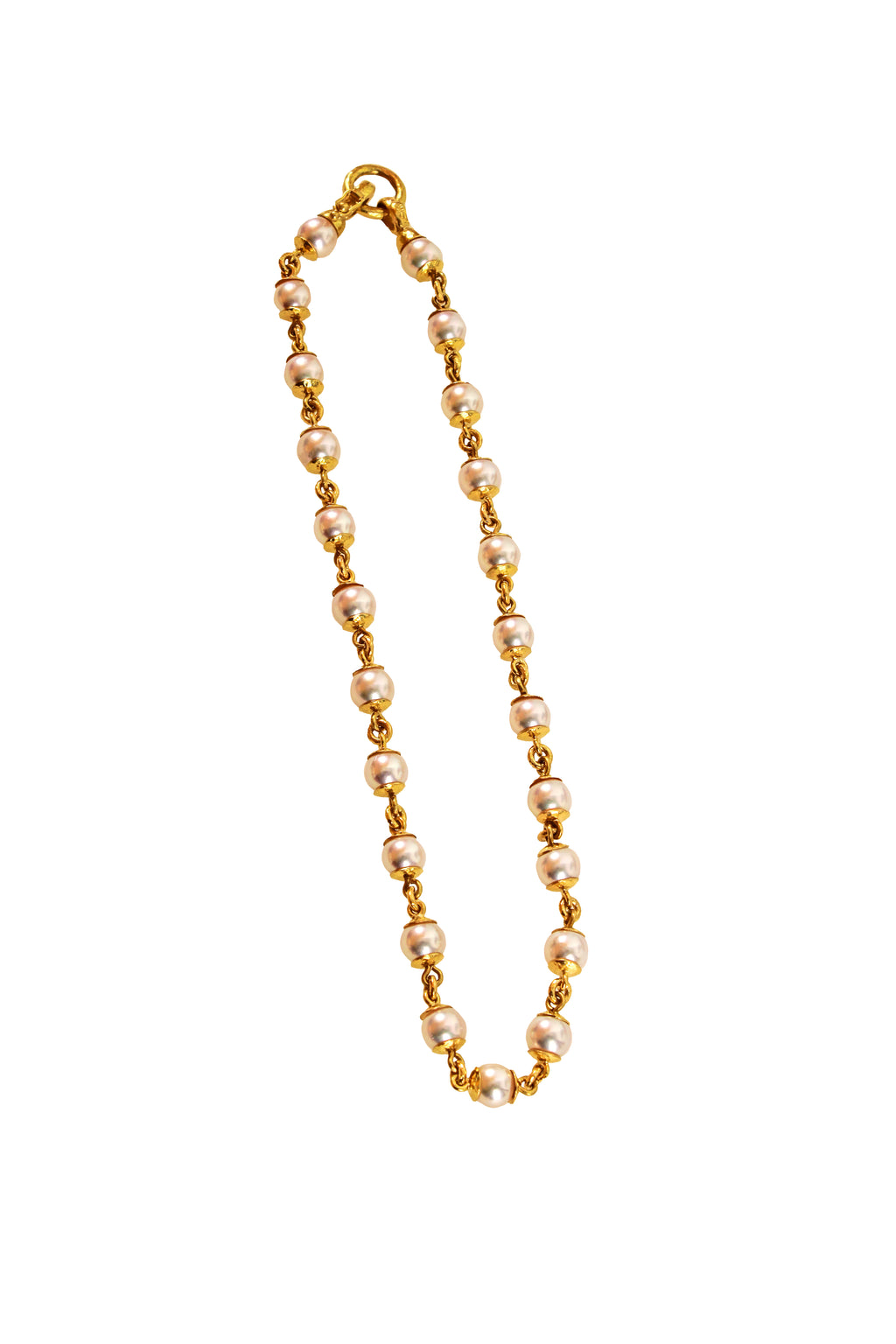 Akoya Pearl and Gold Link Necklace -  17"