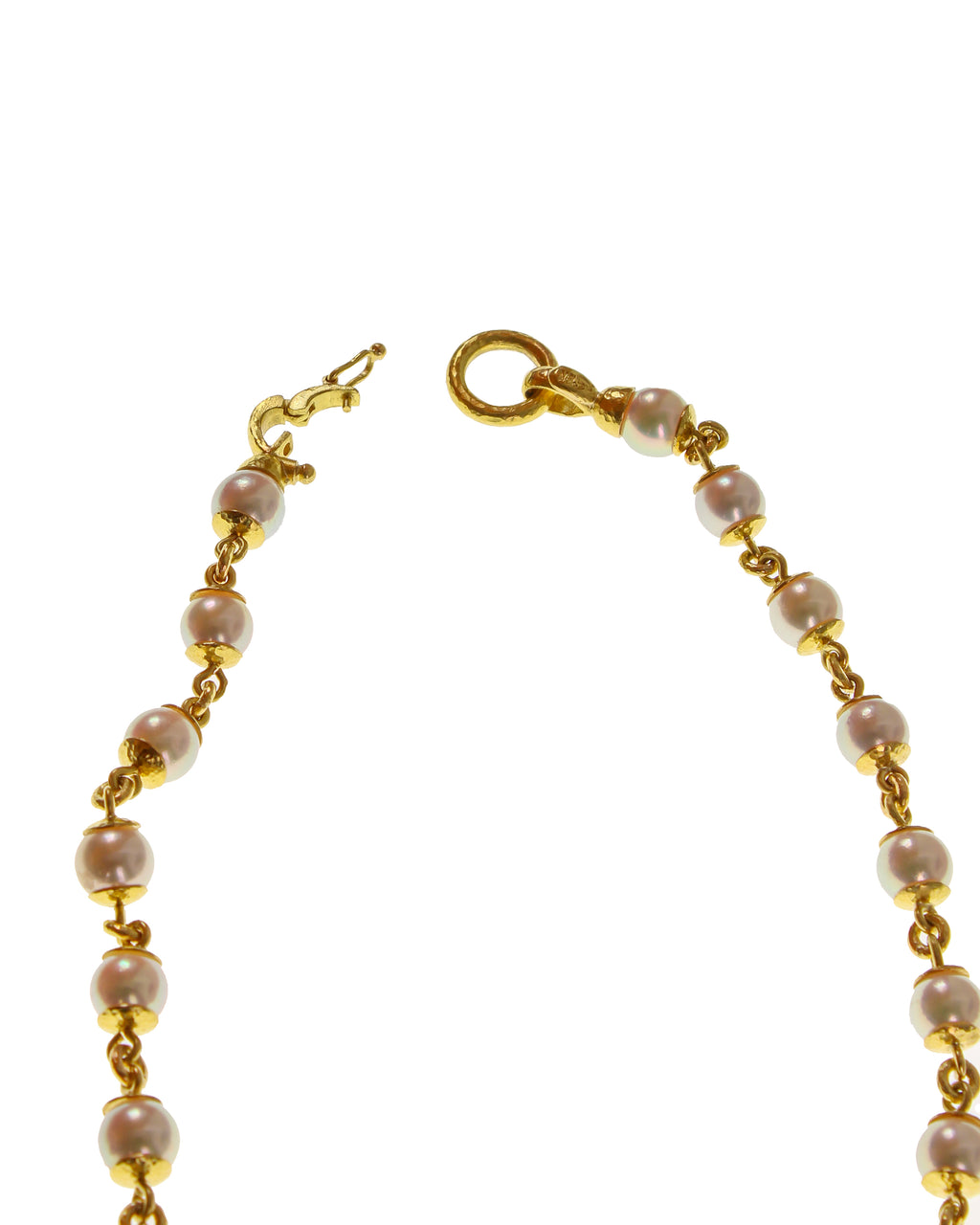 Akoya Pearl and Gold Link Necklace -  17"