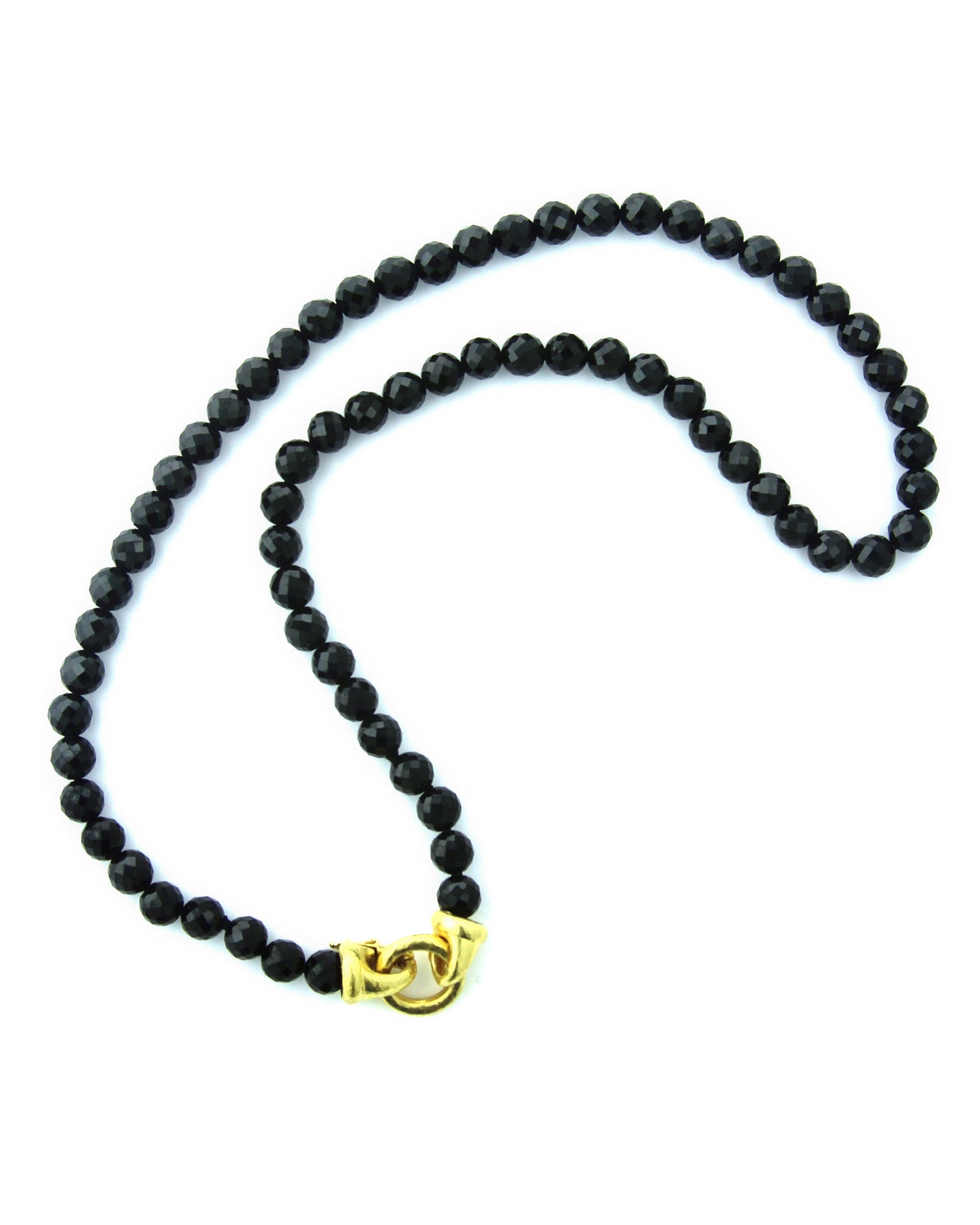 Black Spinel Bead Necklace with 'Serena' Clasp - 17"