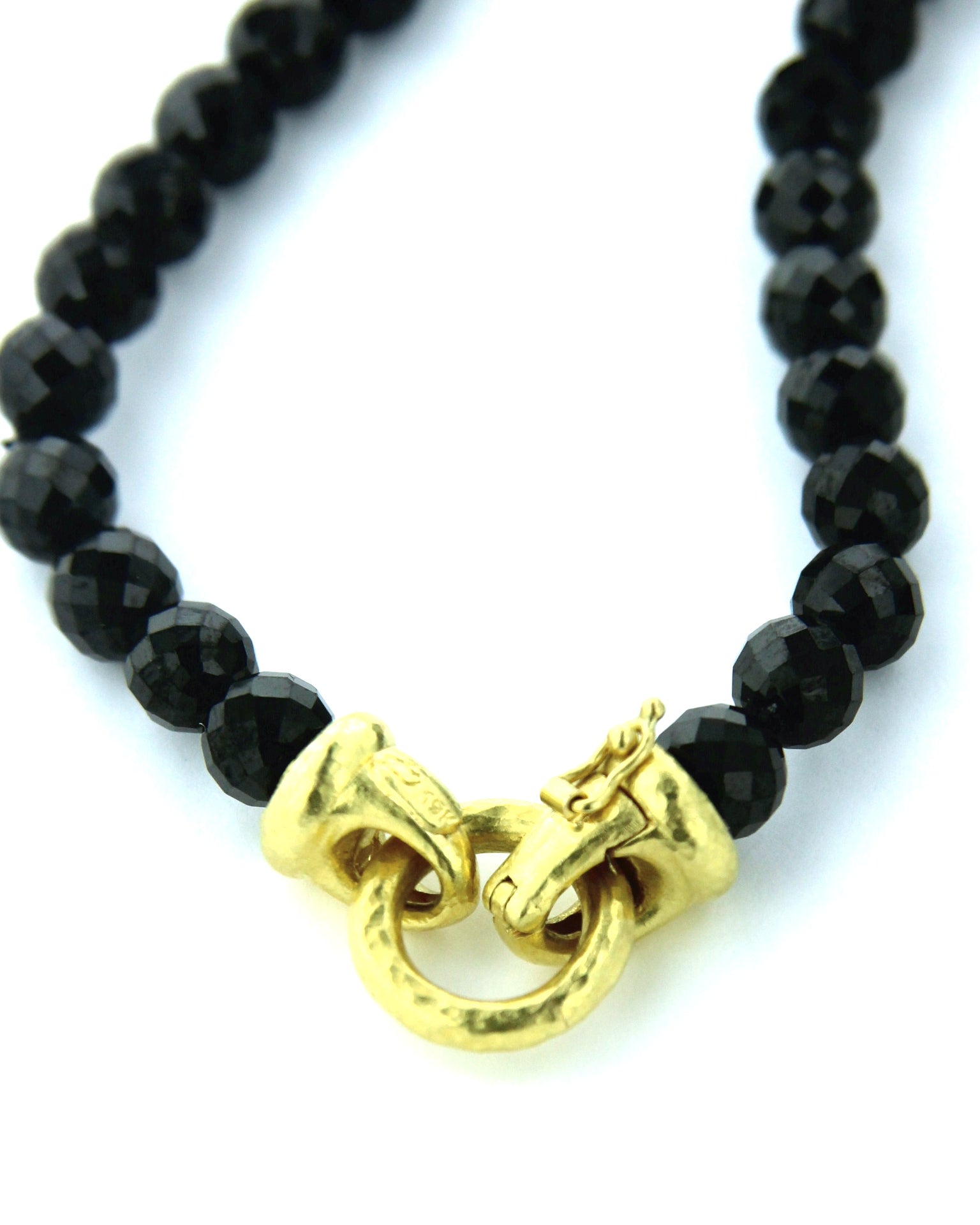 Black Spinel Bead Necklace with 'Serena' Clasp - 17"