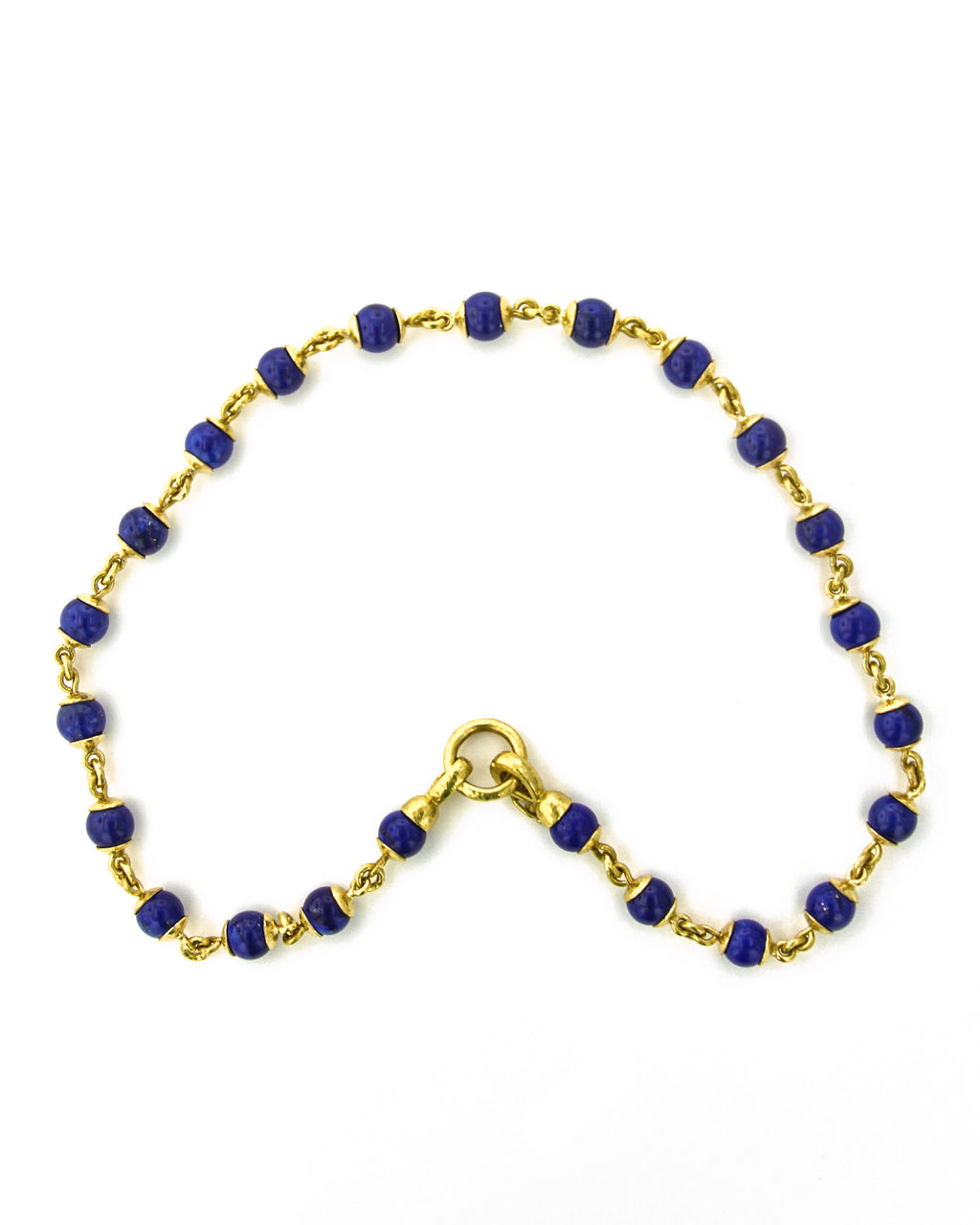 Lapis Bead and Gold Link Necklace - 17"