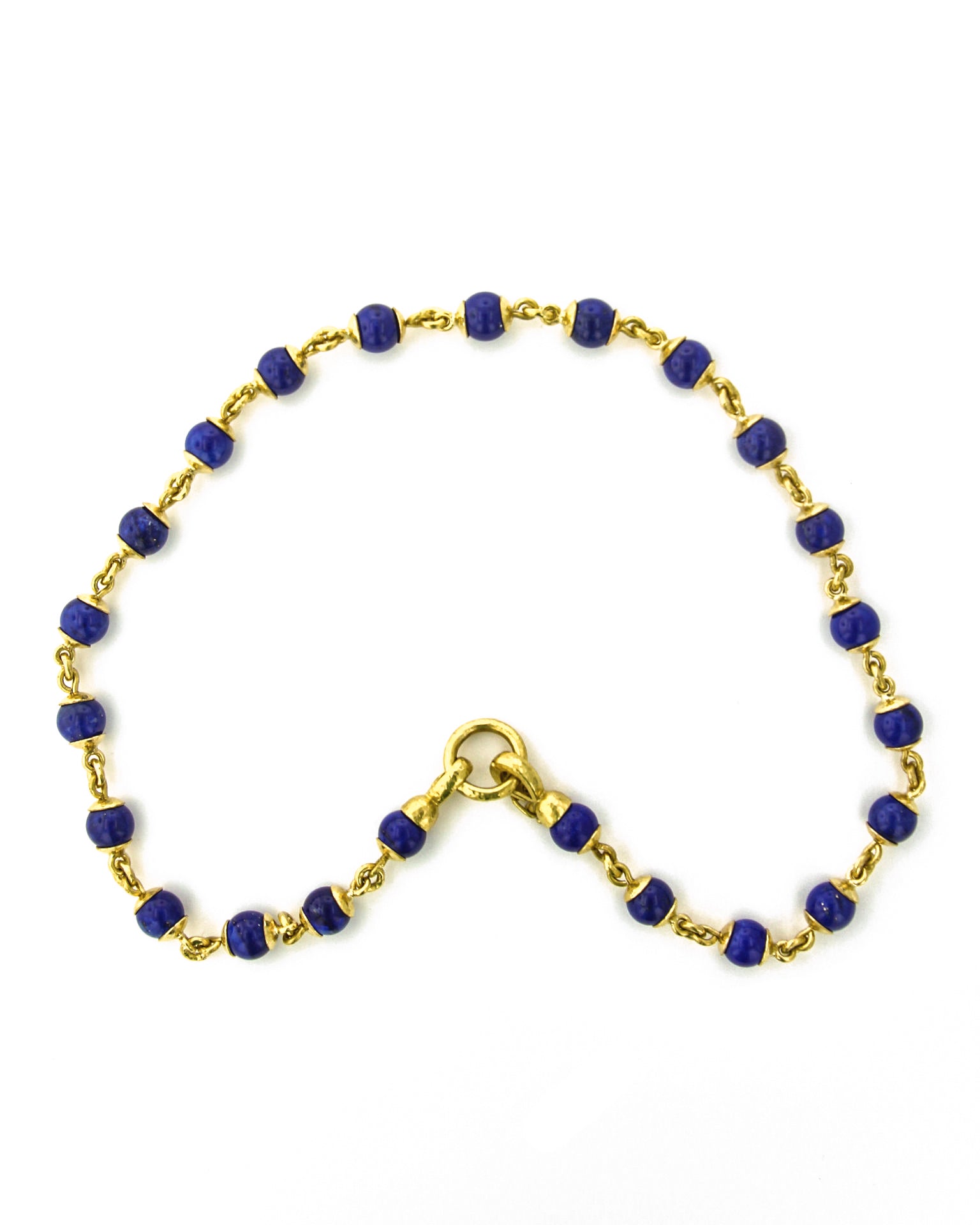 Lapis Bead and Gold Link Necklace - 17"