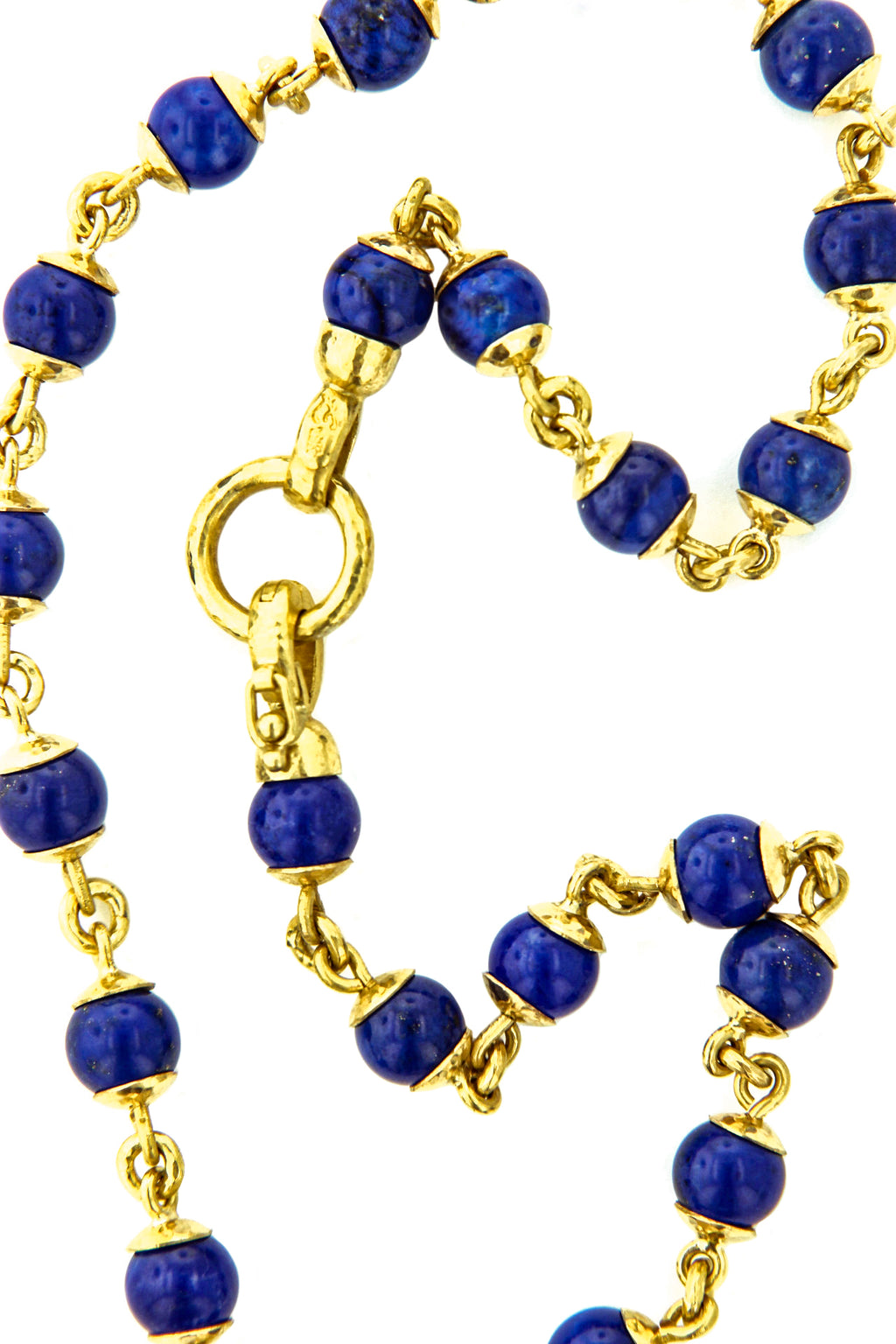 Lapis Bead and Gold Link Necklace - 17"