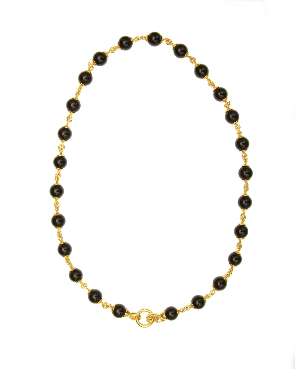 Onyx and Gold Link Necklace with Circle Clasp - 21"