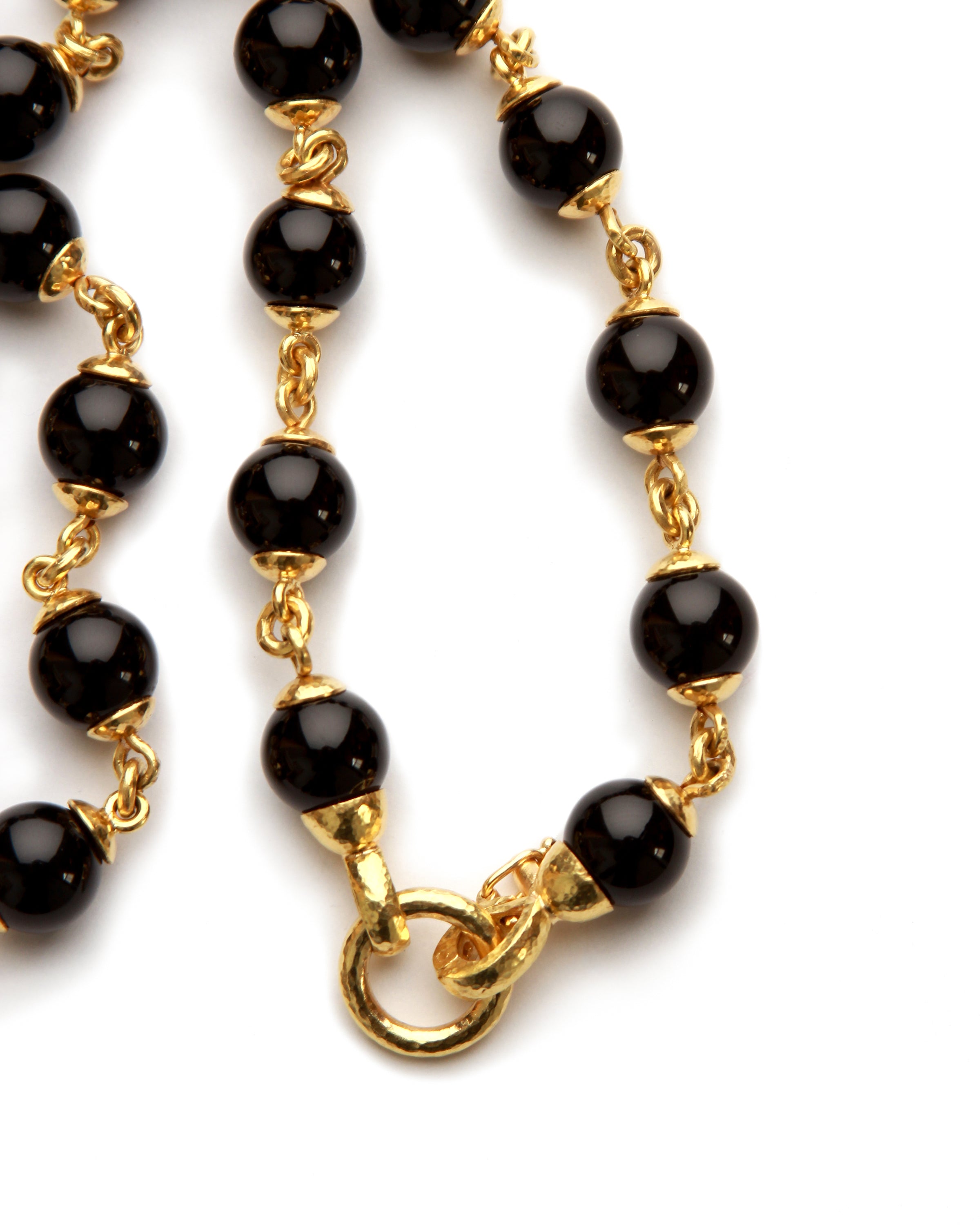 Onyx and Gold Link Necklace with Circle Clasp - 21