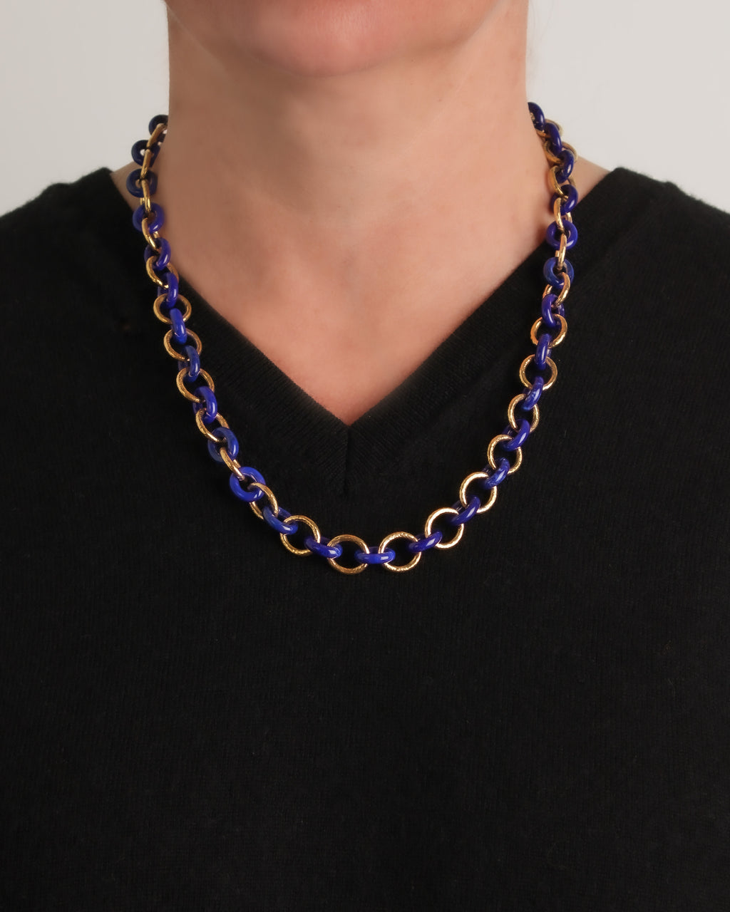 Oval Lapis Link Necklace - 21"