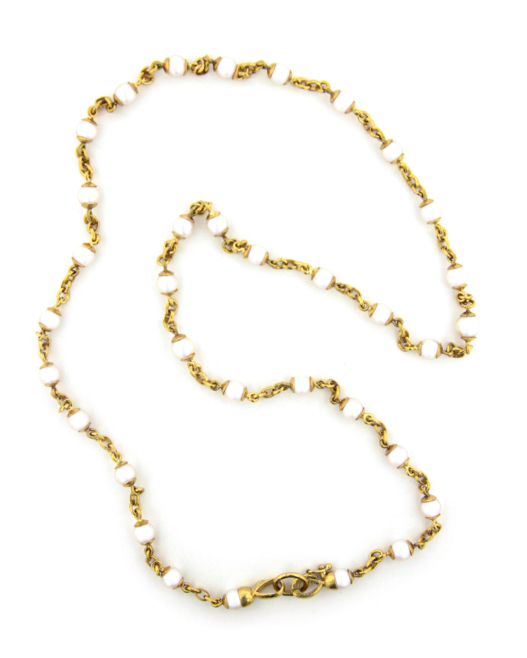 Pearl and Small Gold Link Necklace