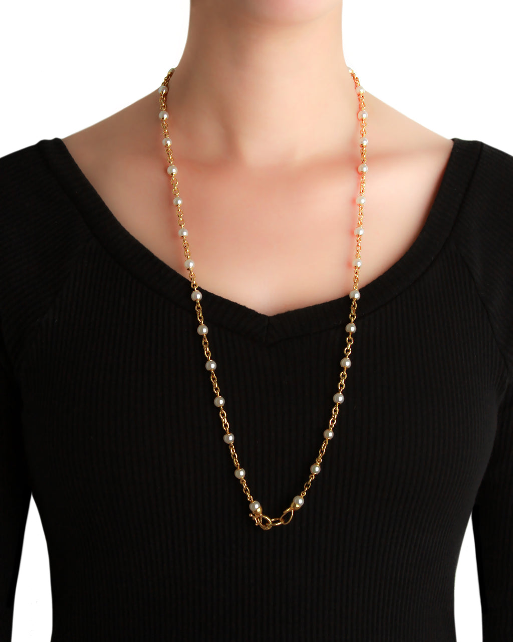 Pearl and Small Gold Link Necklace
