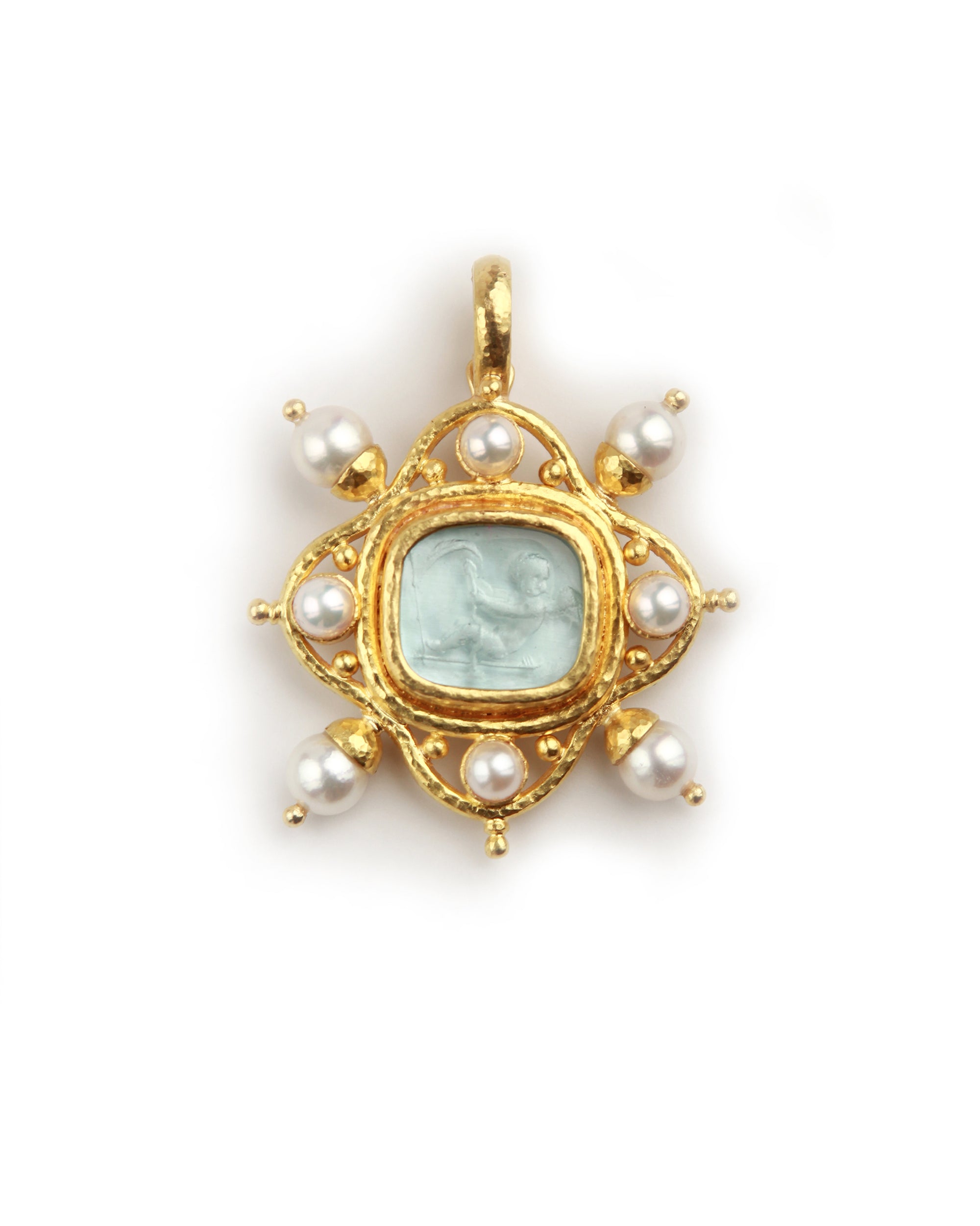 Light Aqua 'Cherub with Sail' and Pearl Pendant