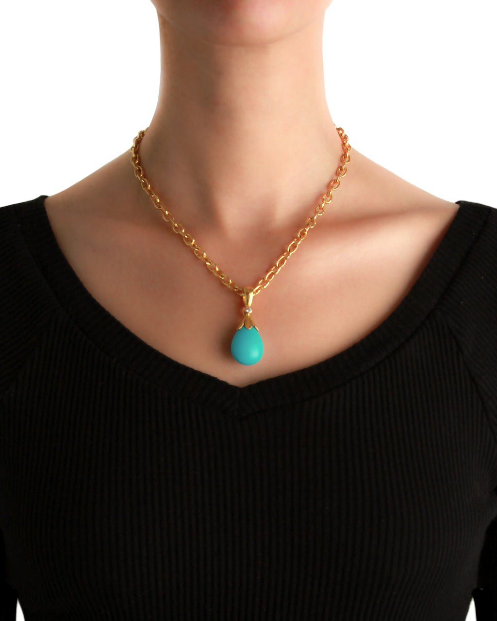 Turquoise and Diamond Drop Pendant