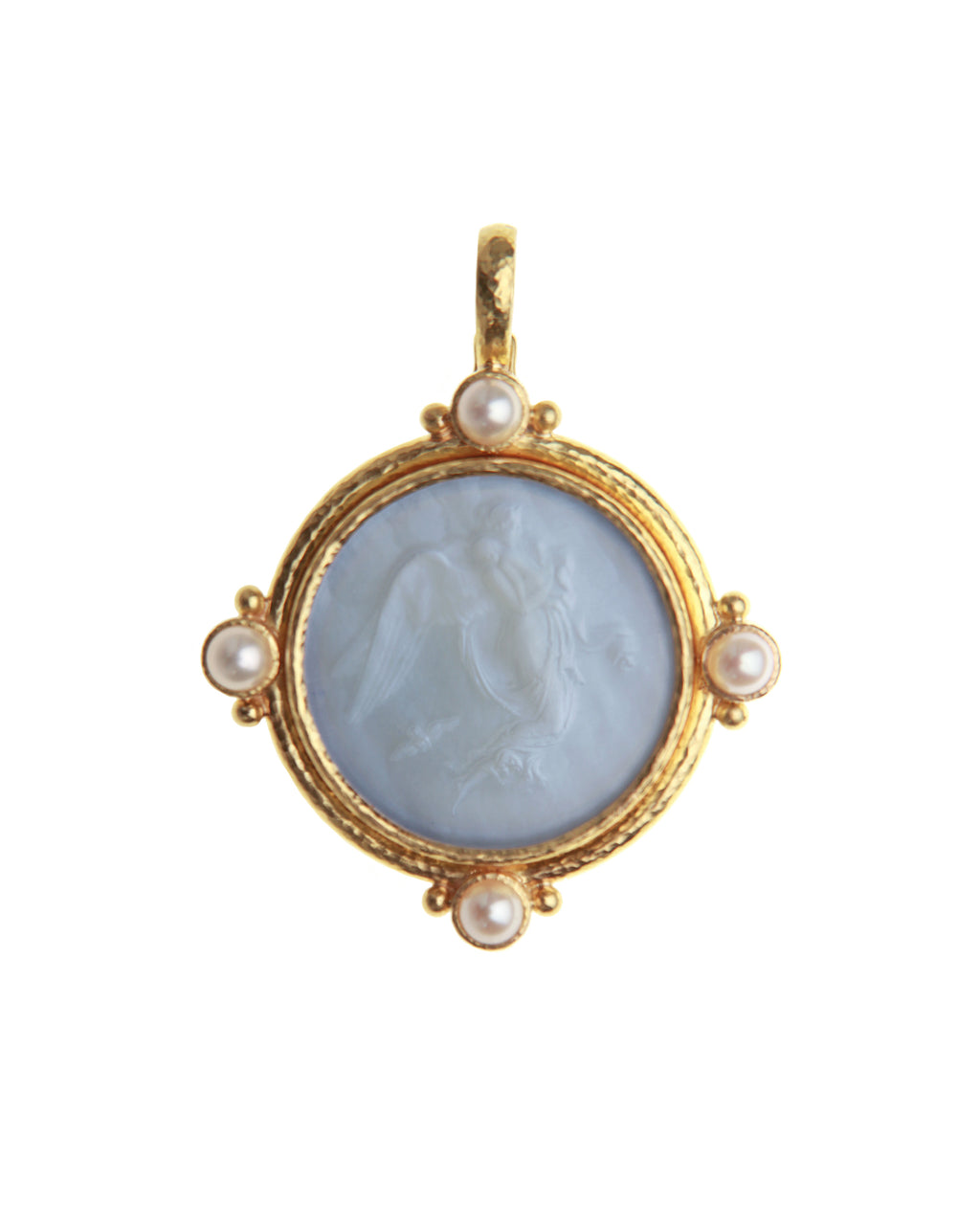 Cerulean 'Angel with Child' and Pearl Pendant