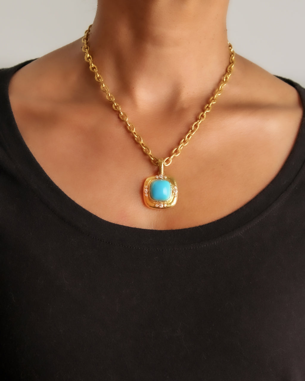 Sleeping Beauty Turquoise and Diamond Pendant