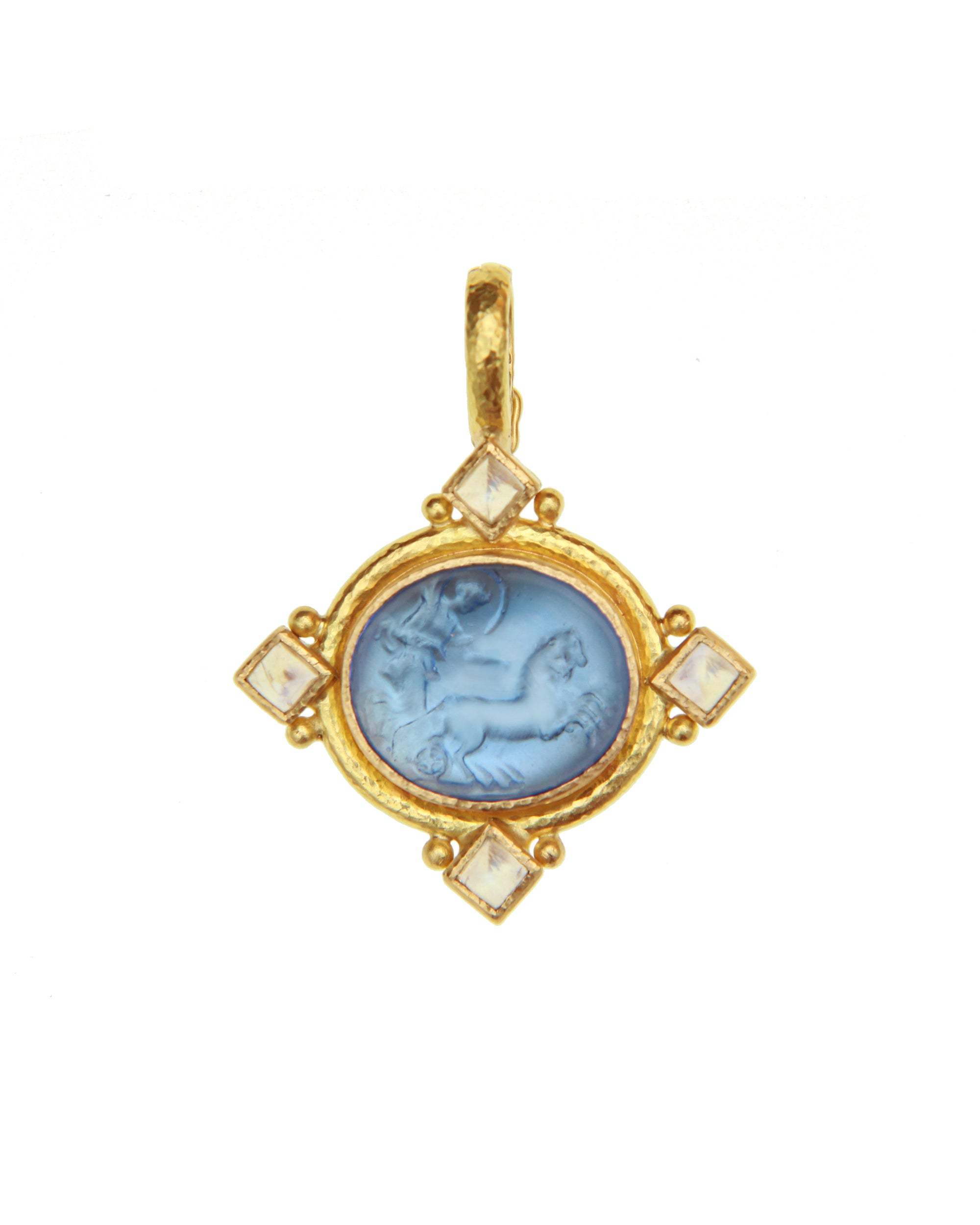 Cerulean 'Cabochon Goddess with Chariot' Pendant