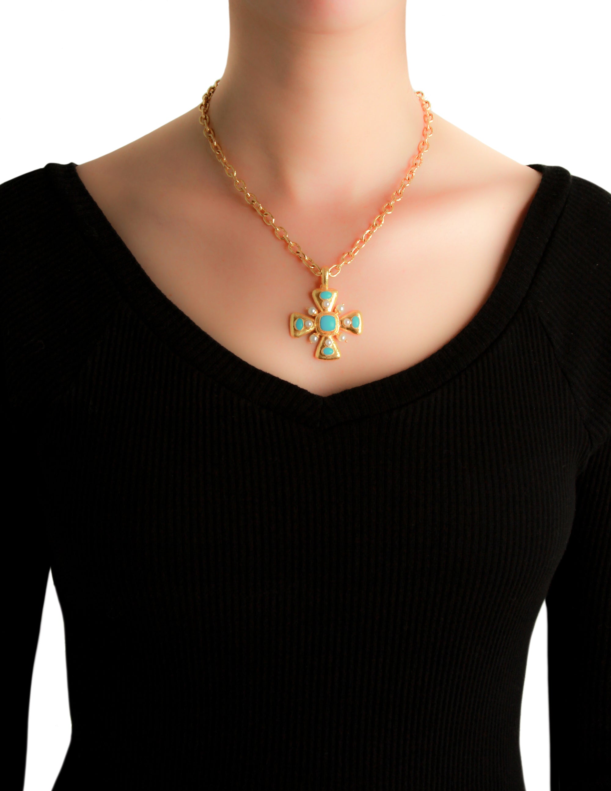 Sleeping Beauty Turquoise Maltese Cross Pendant