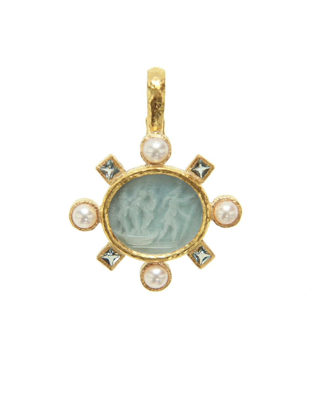 Light Aqua 'Goddess on Boat' with Pearl Pendant