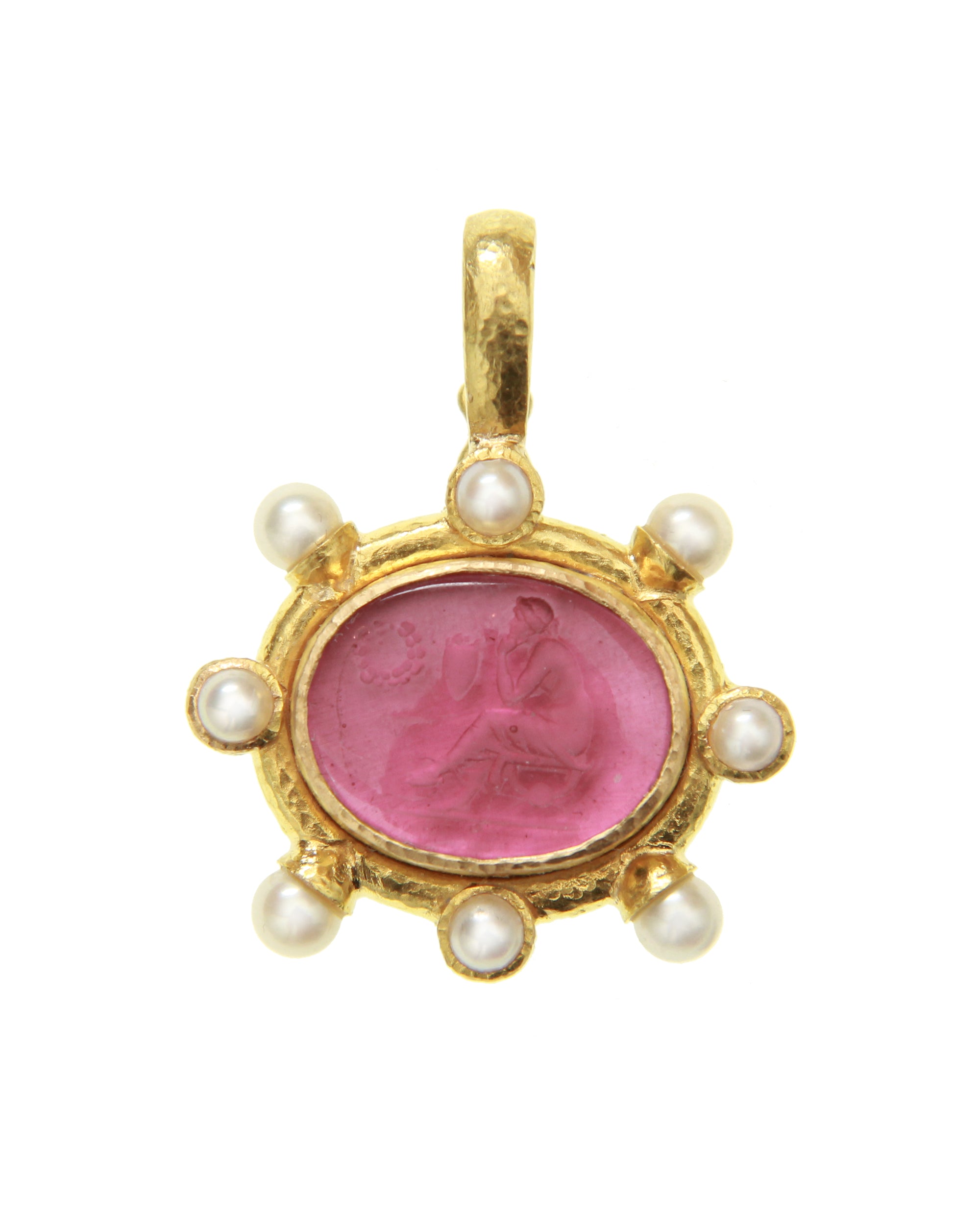 Pink 'Laurel Wreath' and Pearl Pendant