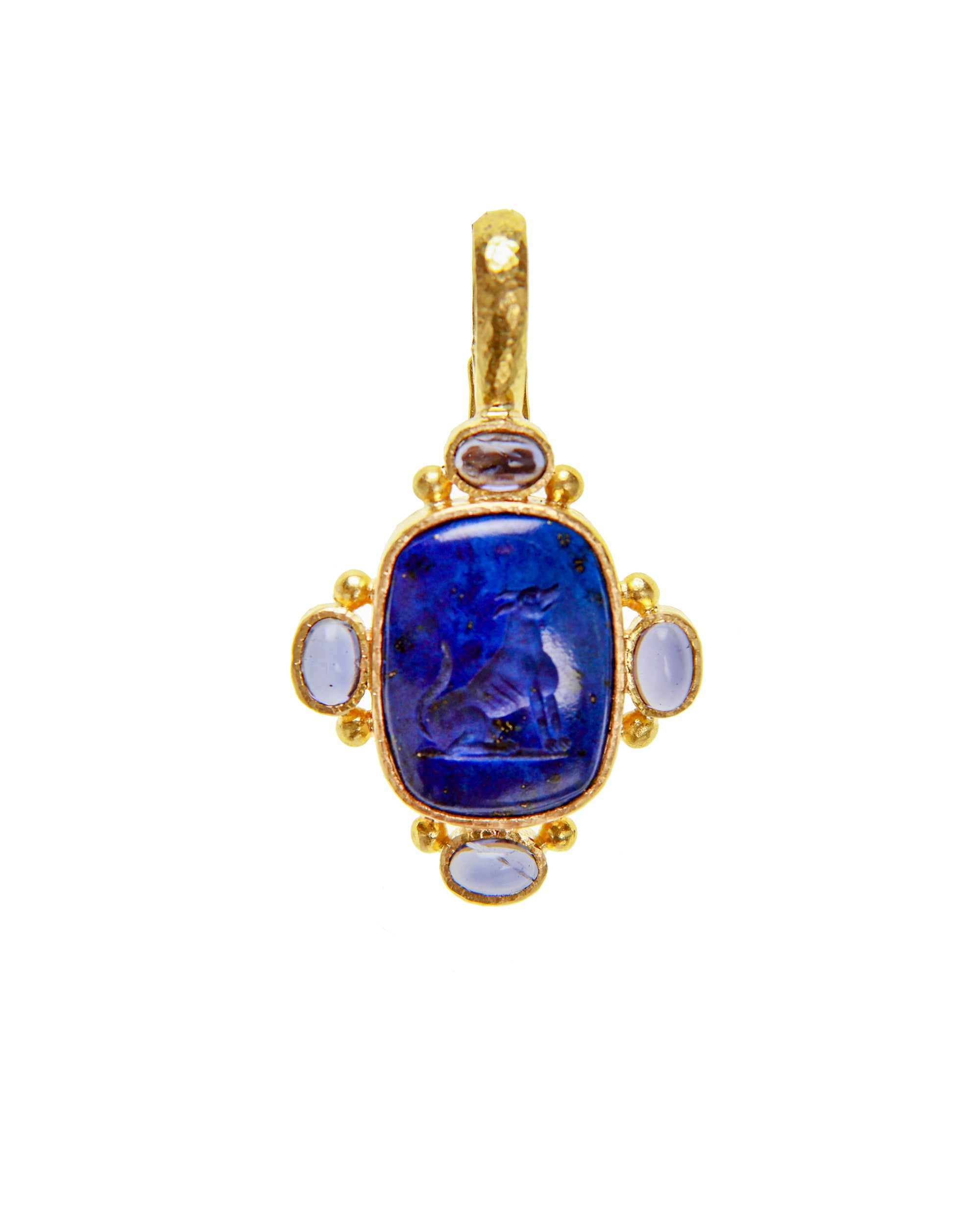Lapis 'Seated Whippet' and Iolite Pendant