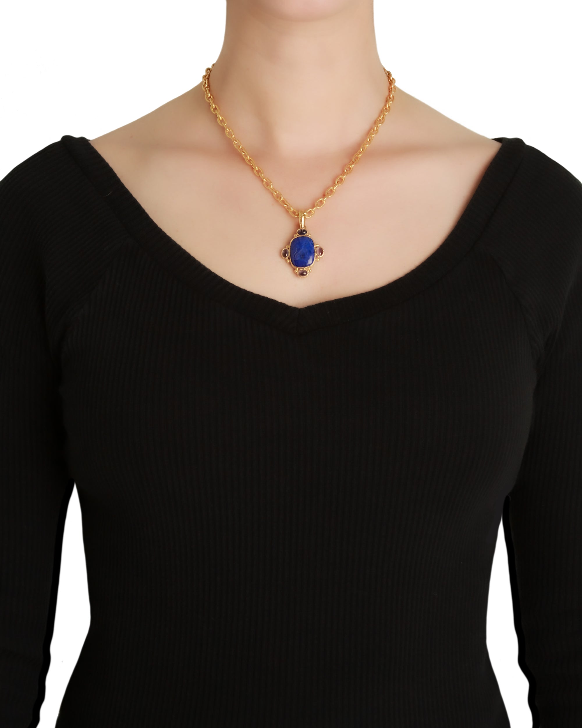 Lapis 'Seated Whippet' and Iolite Pendant