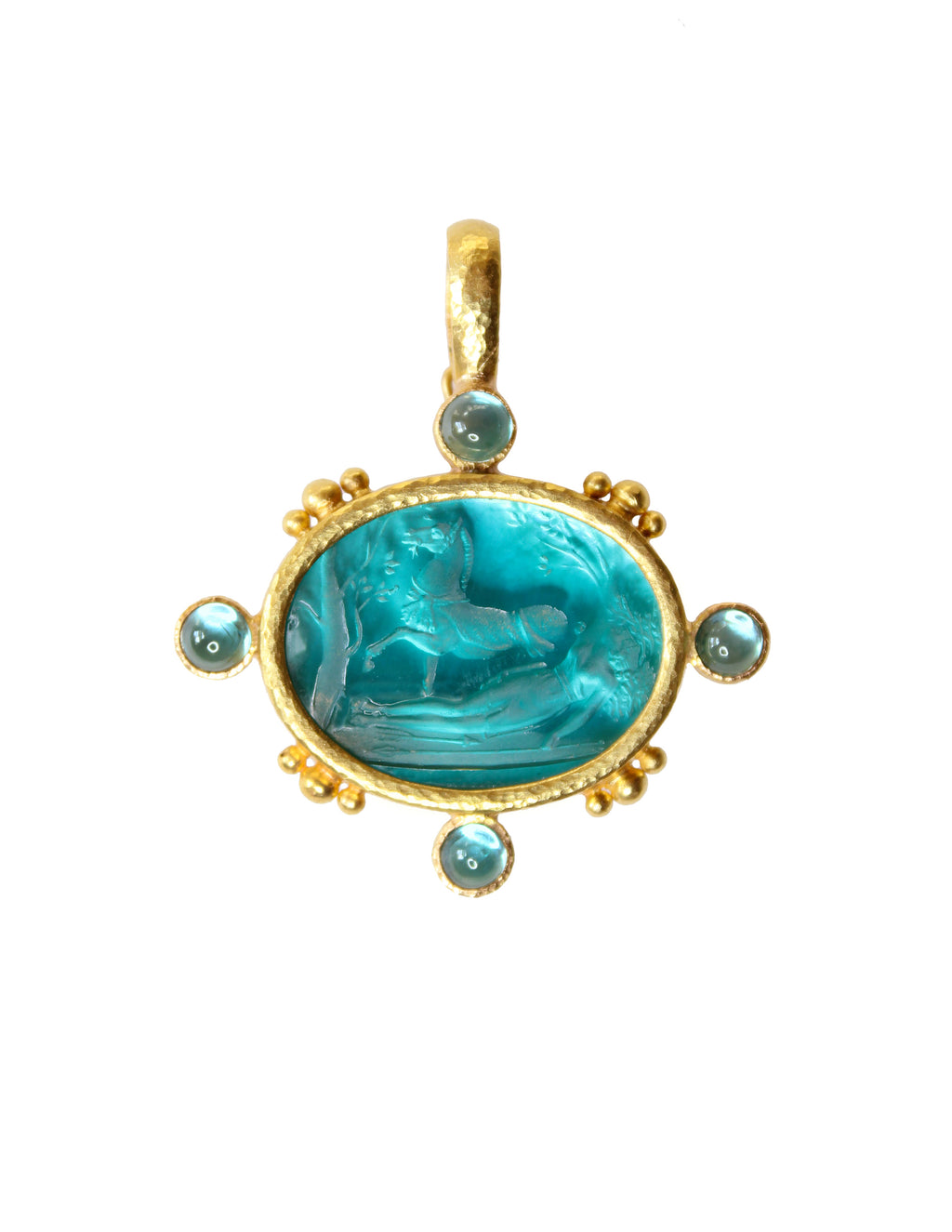 Teal 'Horse with Sleeping Maiden' Pendant