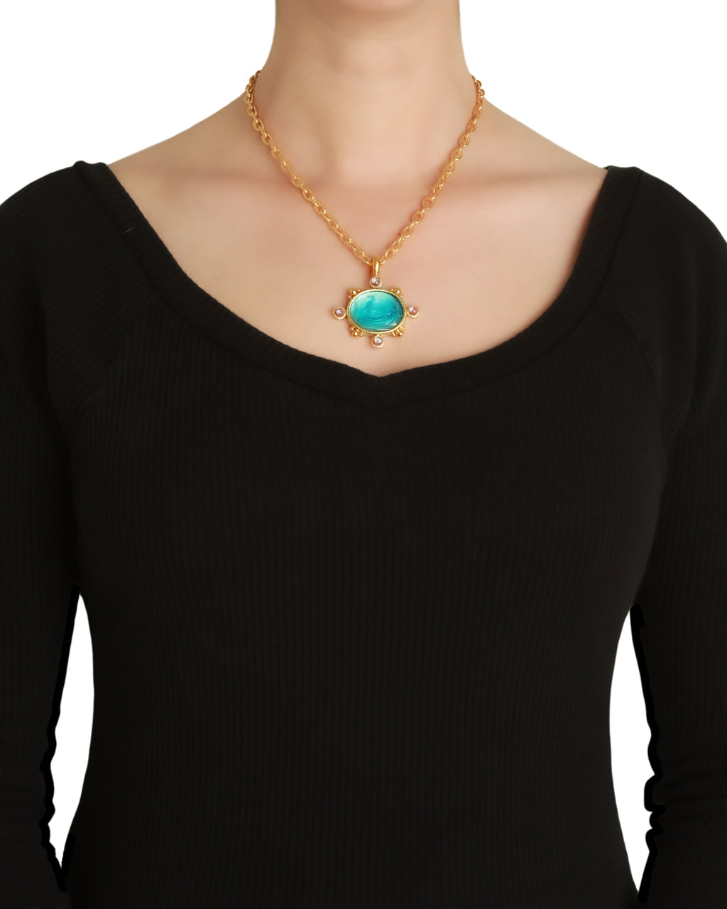 Teal 'Horse with Sleeping Maiden' Pendant