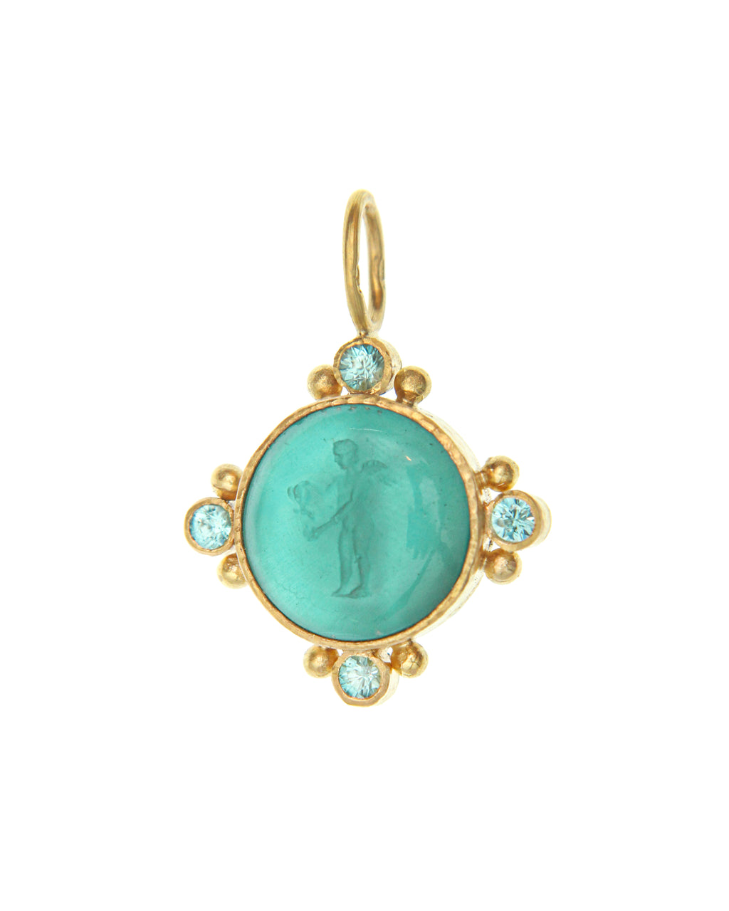 Teal Venetian Glass 'Putto with Butterfly' Pendant