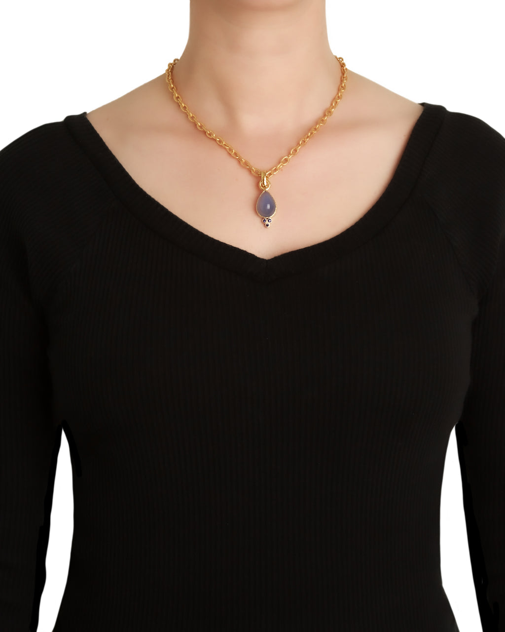 Chalcedony and Blue Sapphire Pendant