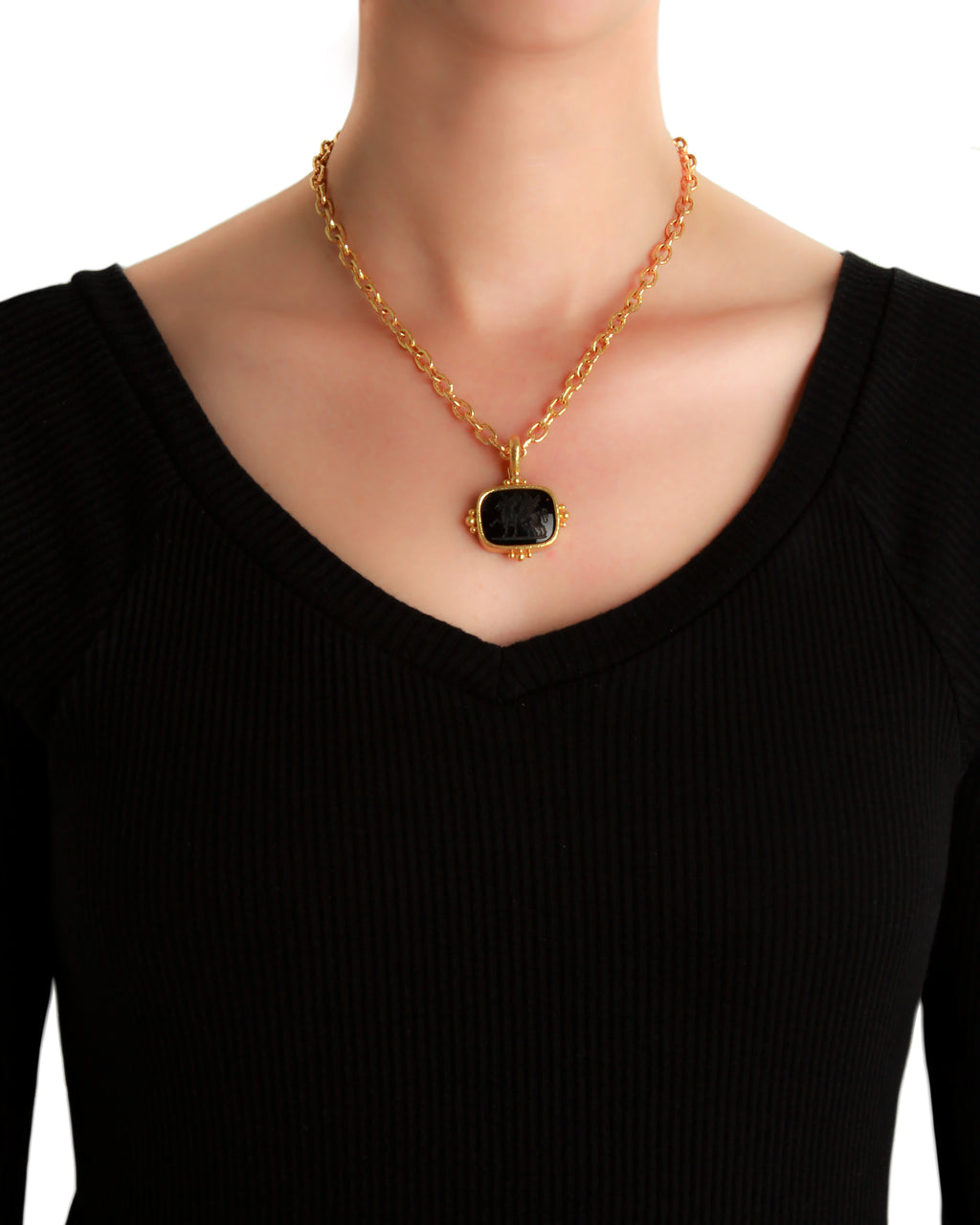 Horizontal 'Two Griffins' Smoky Quartz Pendant