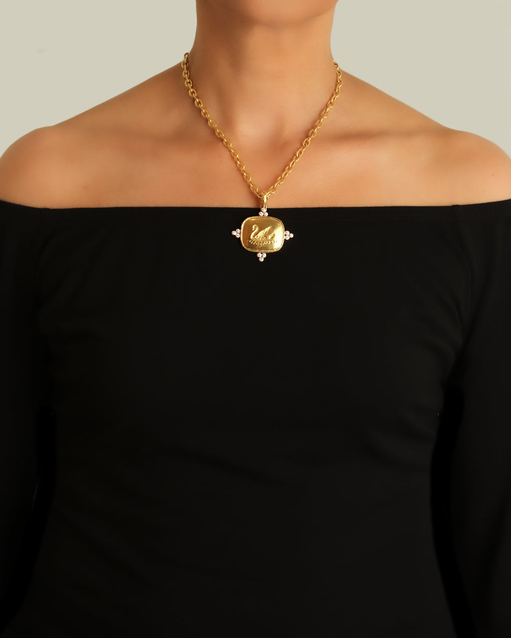 Gold Swan with Diamonds Pendant