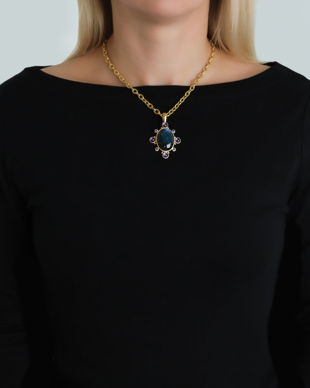 Labradorite, Iolite and Blue Sapphire Pendant