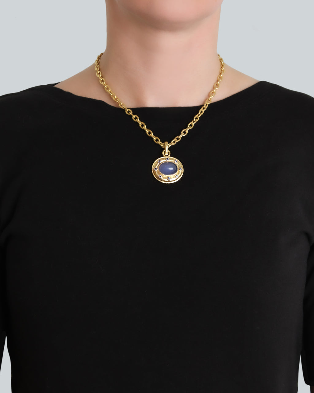 Blue Chalcedony and Blue Sapphire Pendant