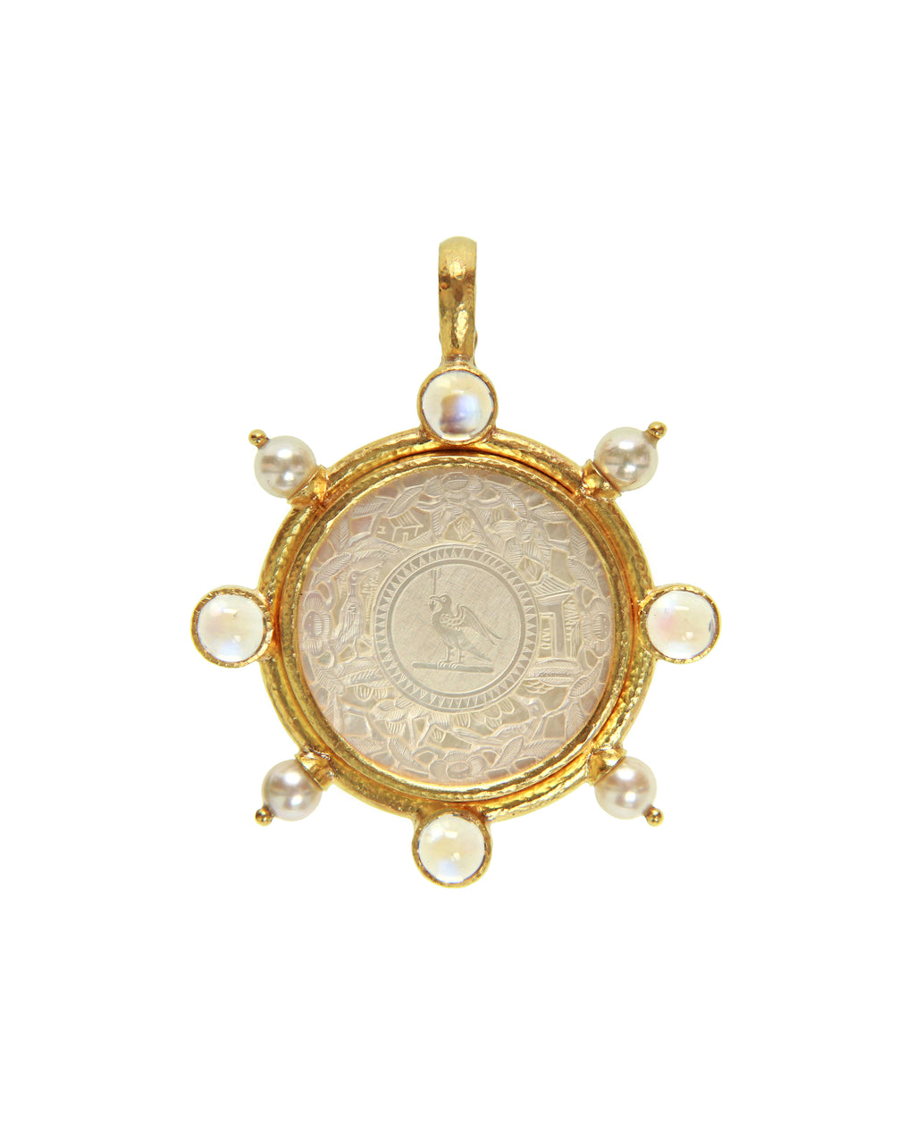 Gambling Counter Pendant with Pearl and Moonstone