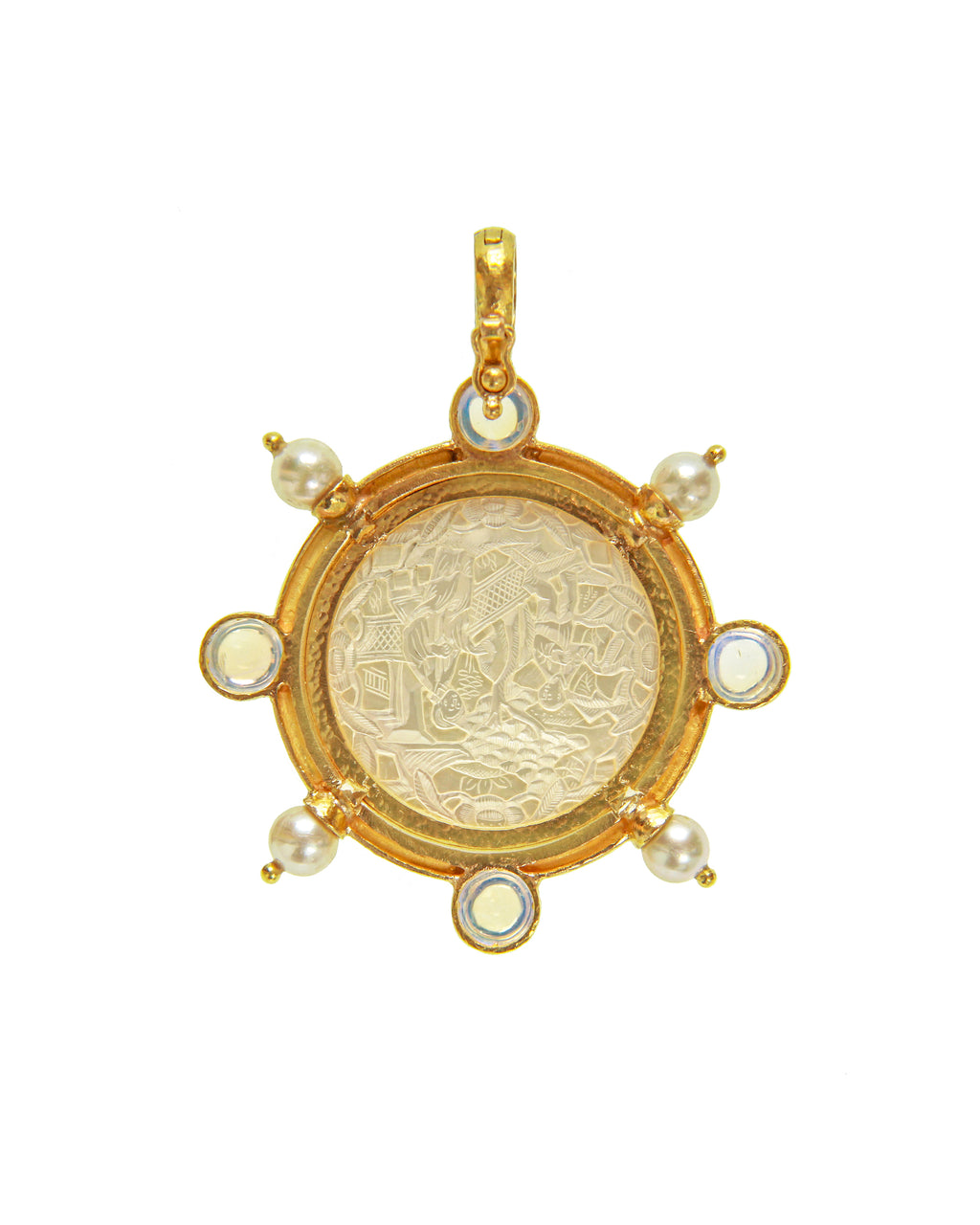 Gambling Counter Pendant with Pearl and Moonstone