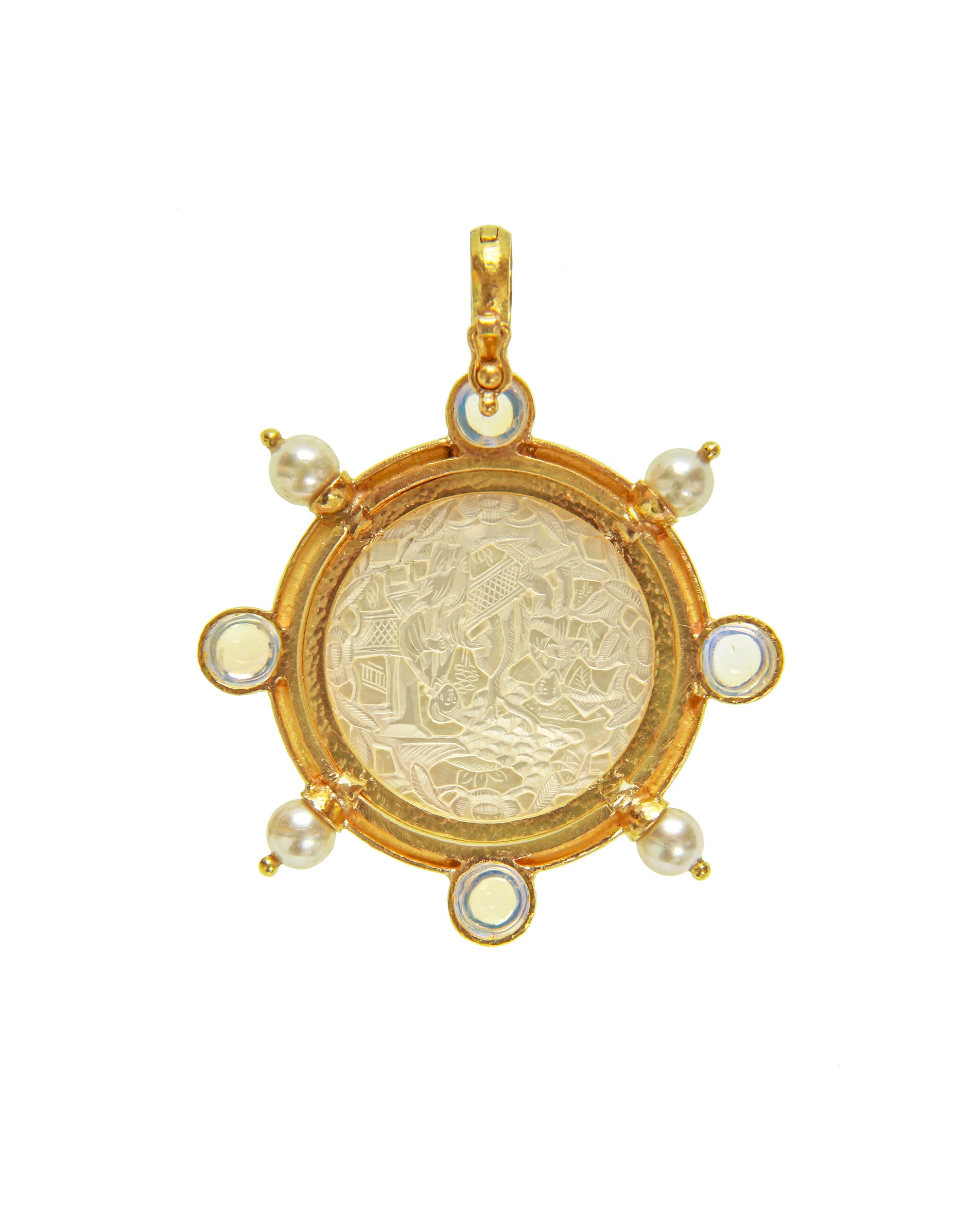 Gambling Counter Pendant with Pearl and Moonstone