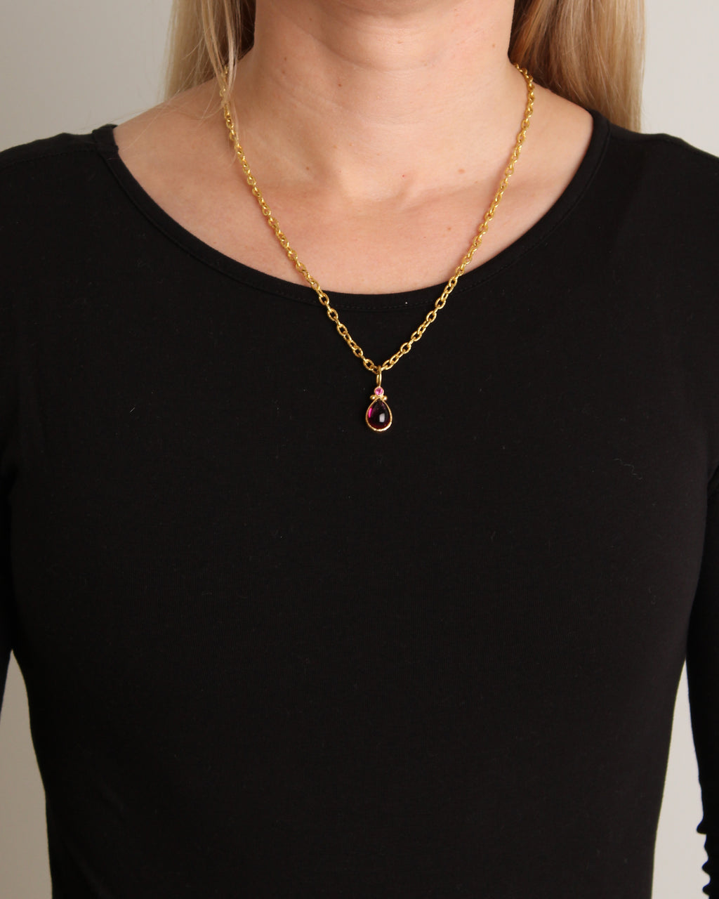 Teardrop Pink Tourmaline Jump Ring Pendant