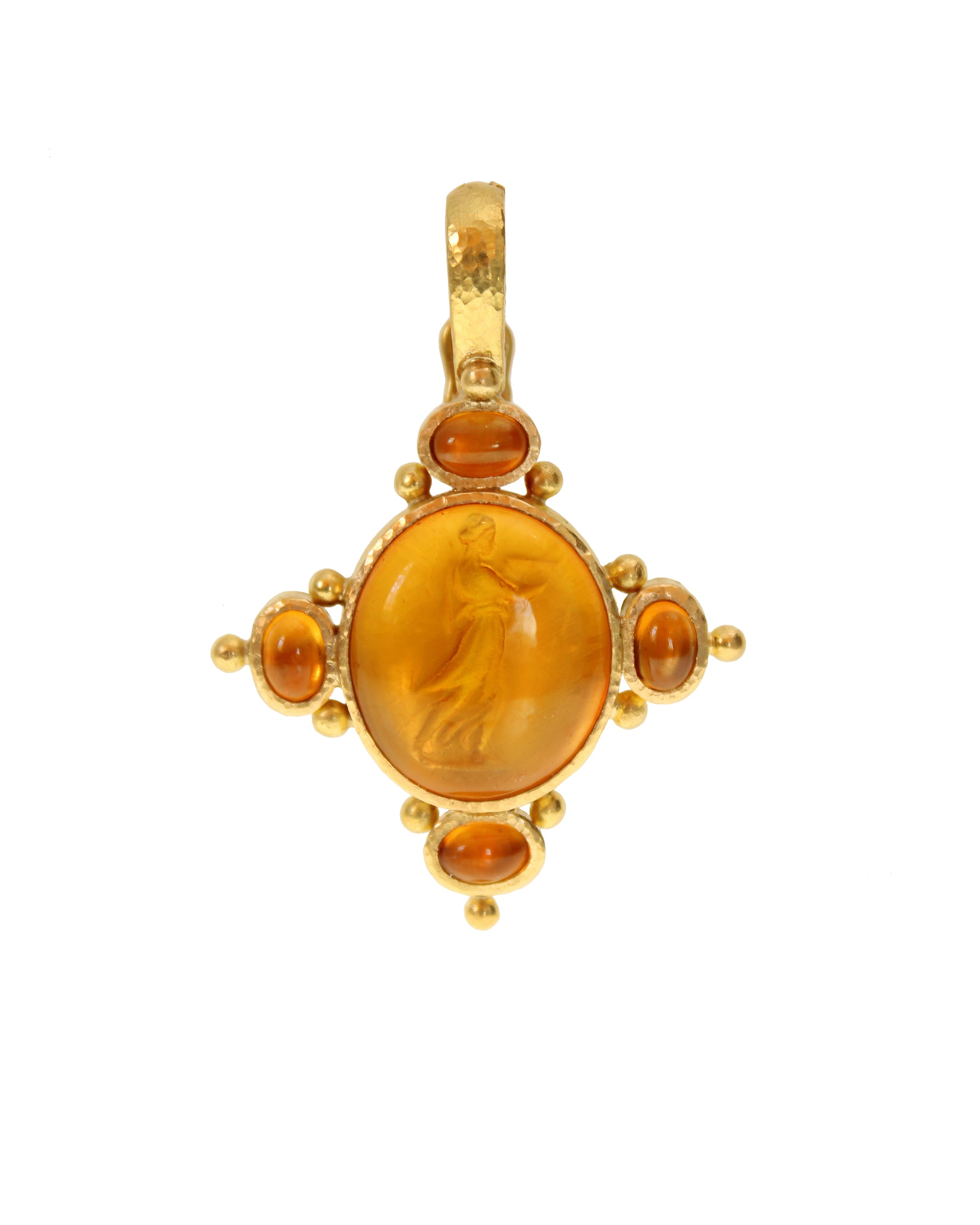 Light Amber 'Temple Dancer' Pendant with Citrine