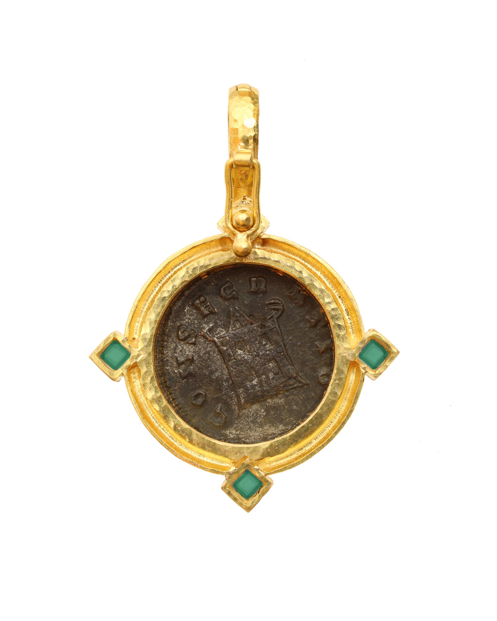 Ancient Roman Bronze Coin Pendant with Tsavorites