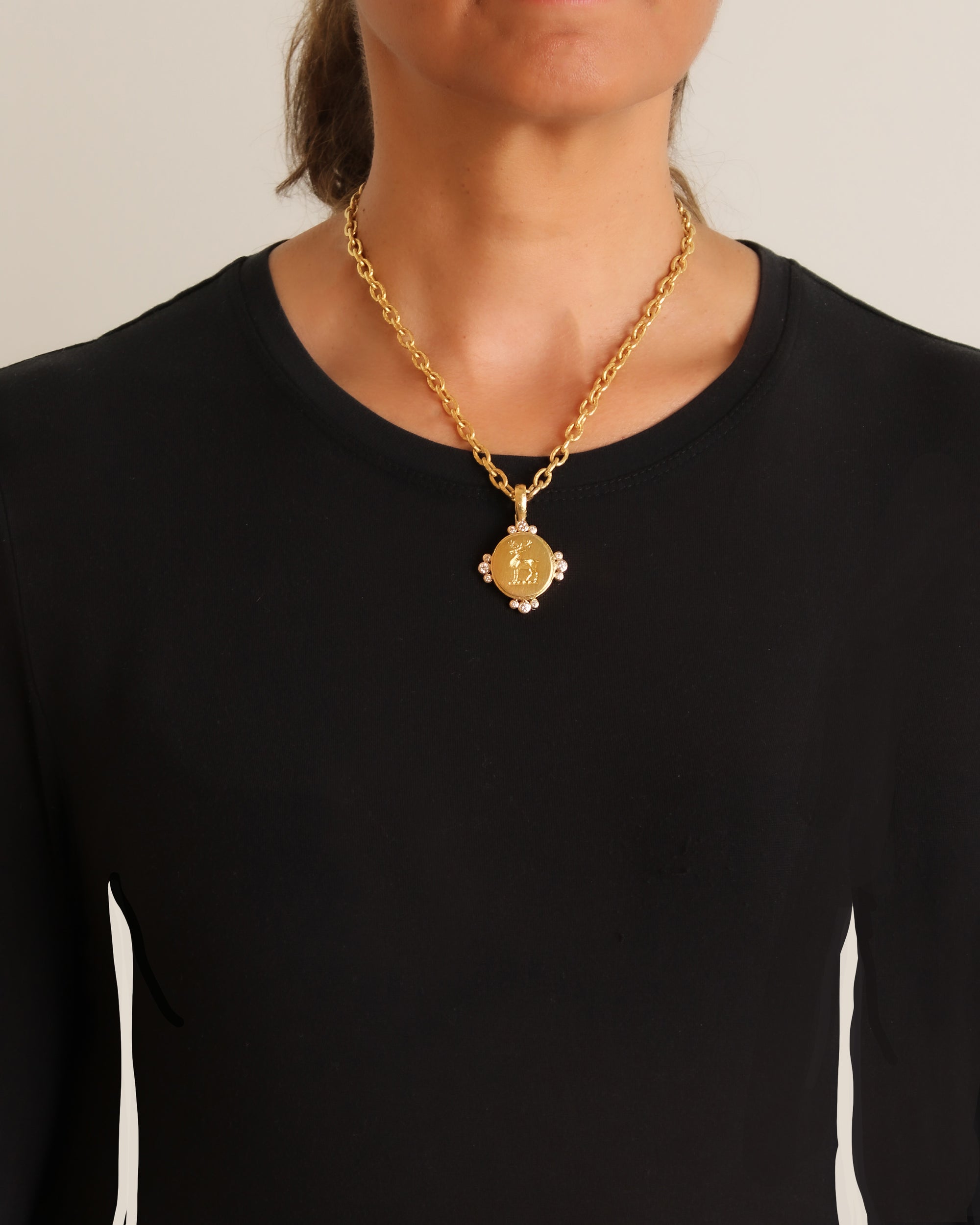 Gold Stag and Diamond Pendant