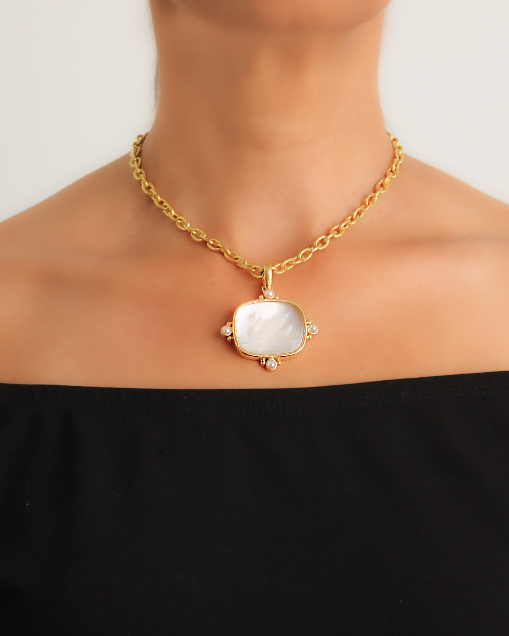 Rock Crystal 'Swan' with Pearls Pendant