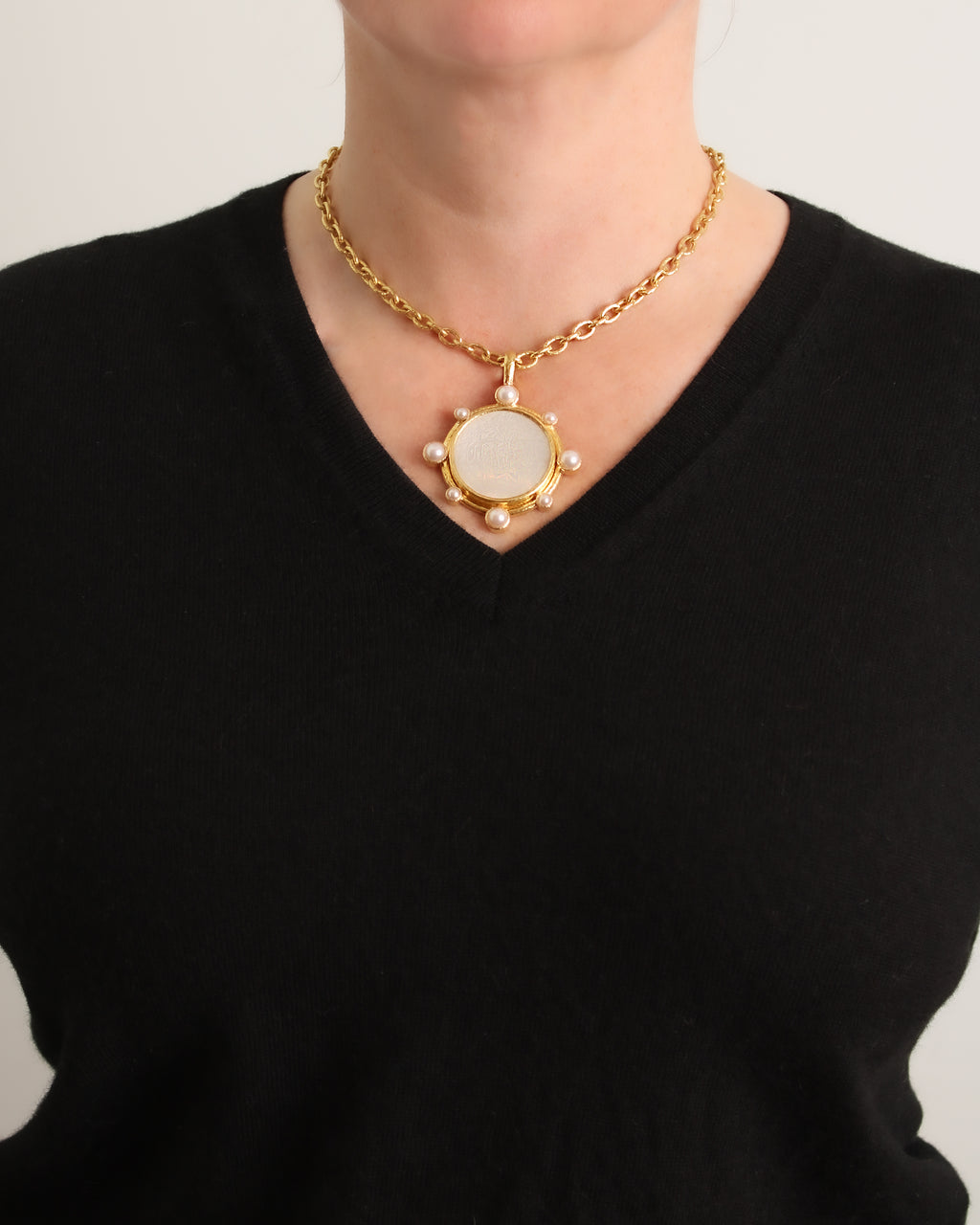 Antique Gambling Counter with Pearl Pendant