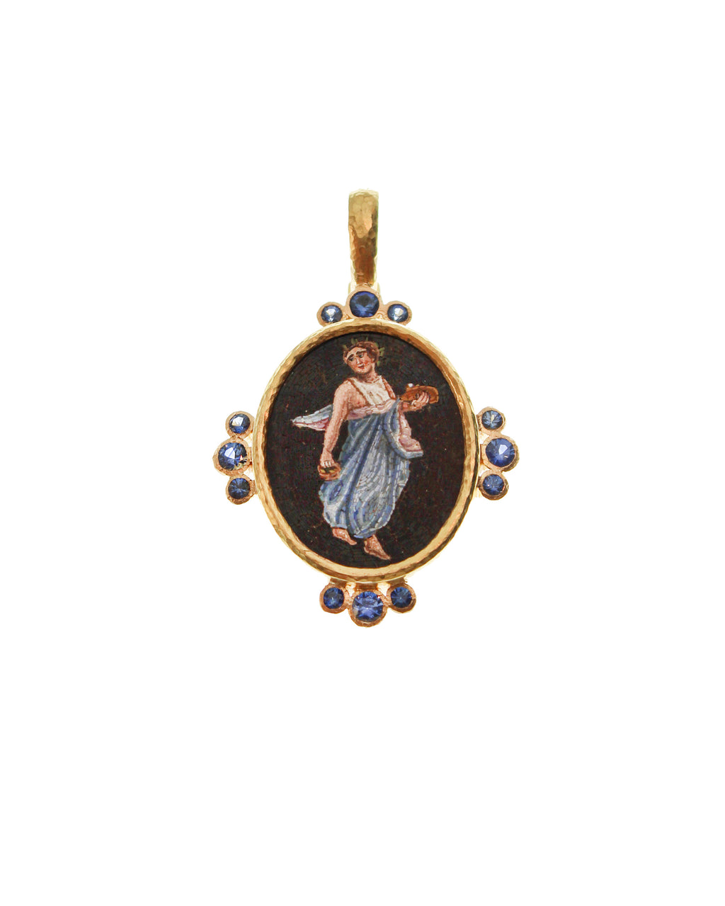 Antique Micromosaic 'Muse' Pendant with Sapphires