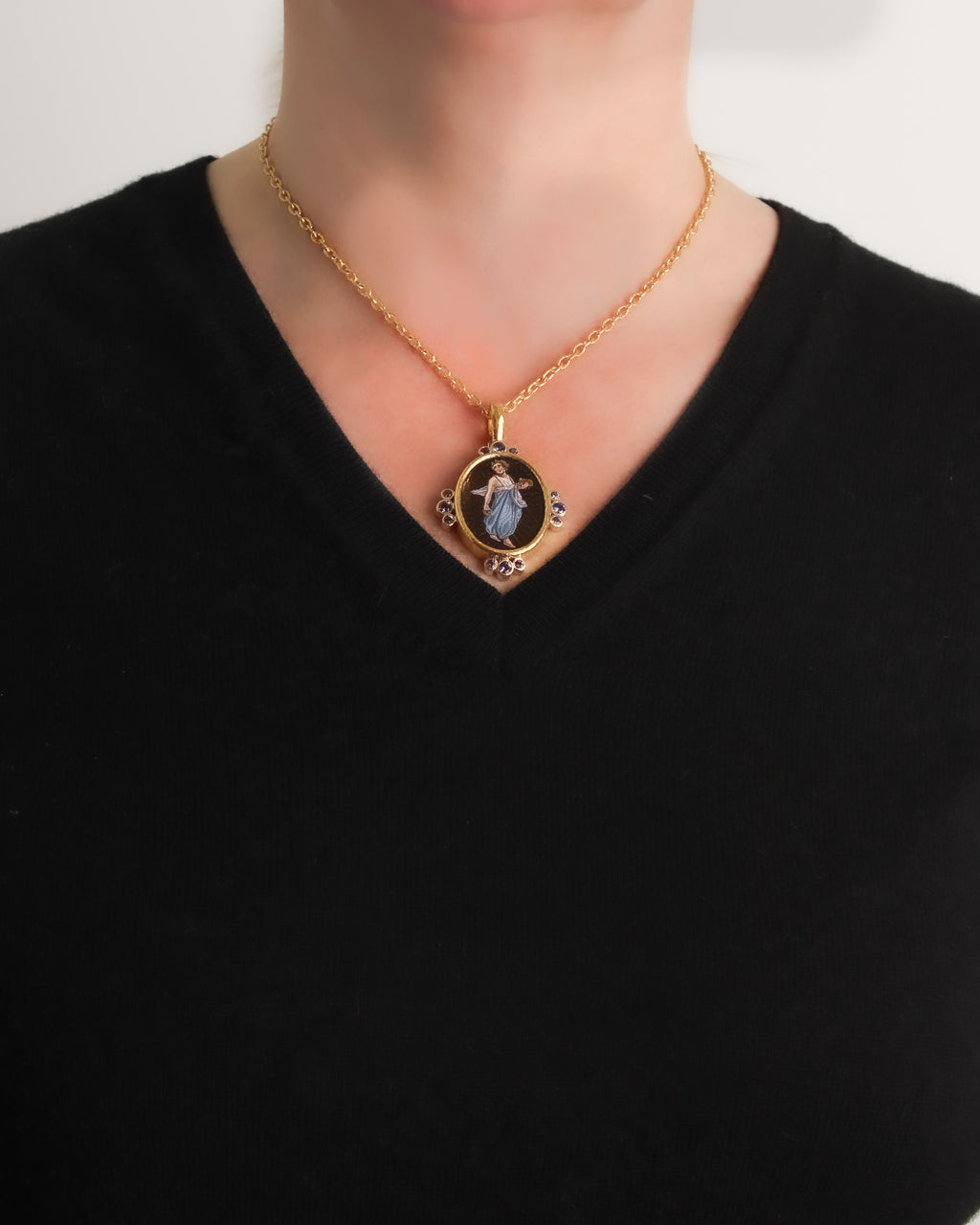Antique Micromosaic 'Muse' Pendant with Sapphires