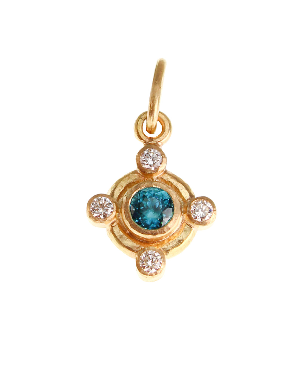 Blue Zircon and Diamond Pendant